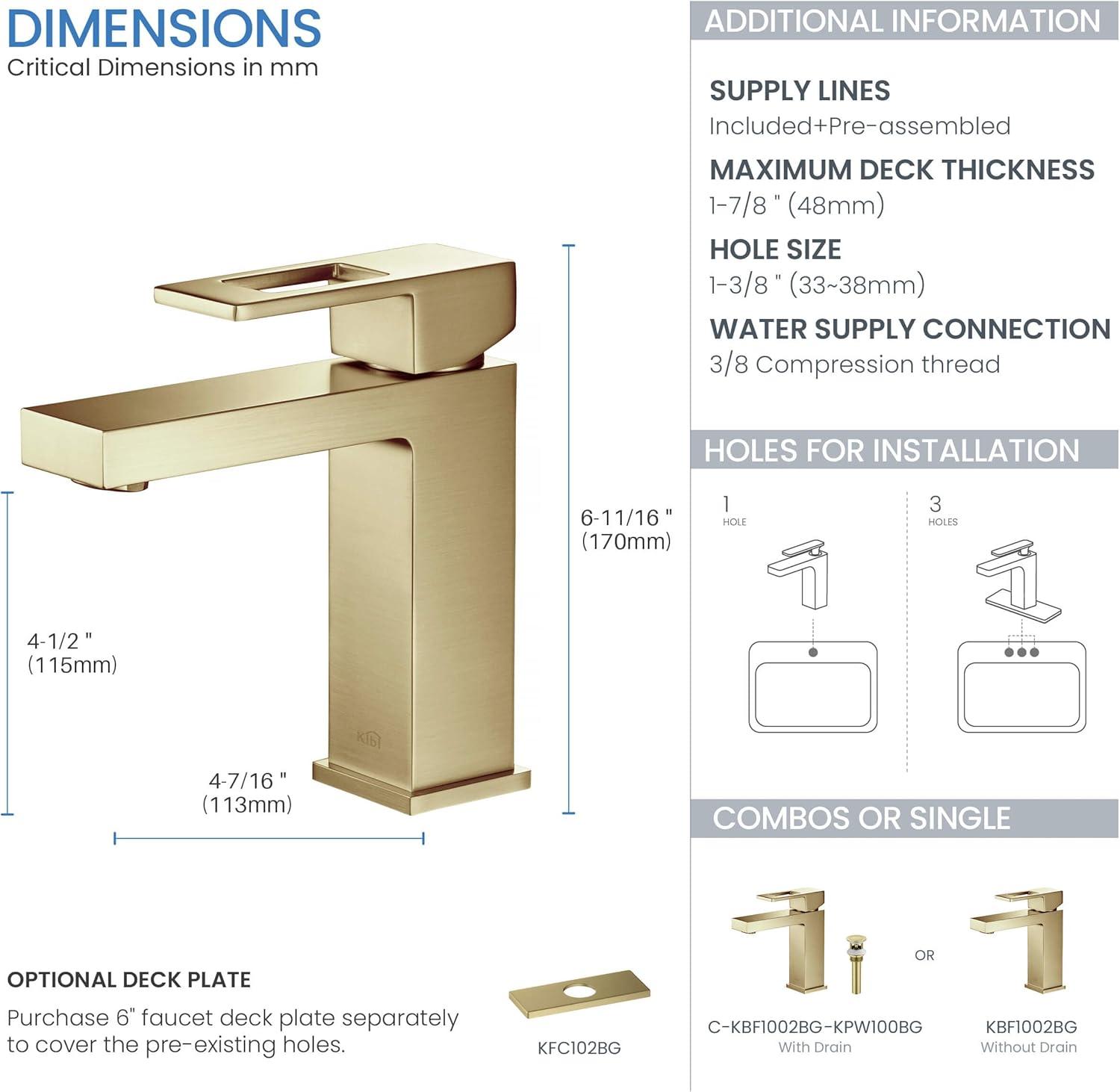 Kibi USA Single-handle Bathroom Vanity Sink Faucet w/ Water Hose Brushed Gold Brushed