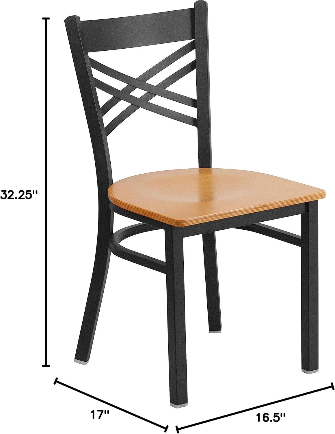 Flash Furniture 2 Pack HERCULES Series Black ''X'' Back Metal Restaurant Chair - Natural Wood Seat