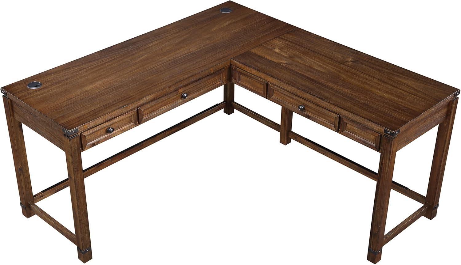 OSP Home Furnishings Baton Rouge L-Shape Desk in Brushed Walnut Finish