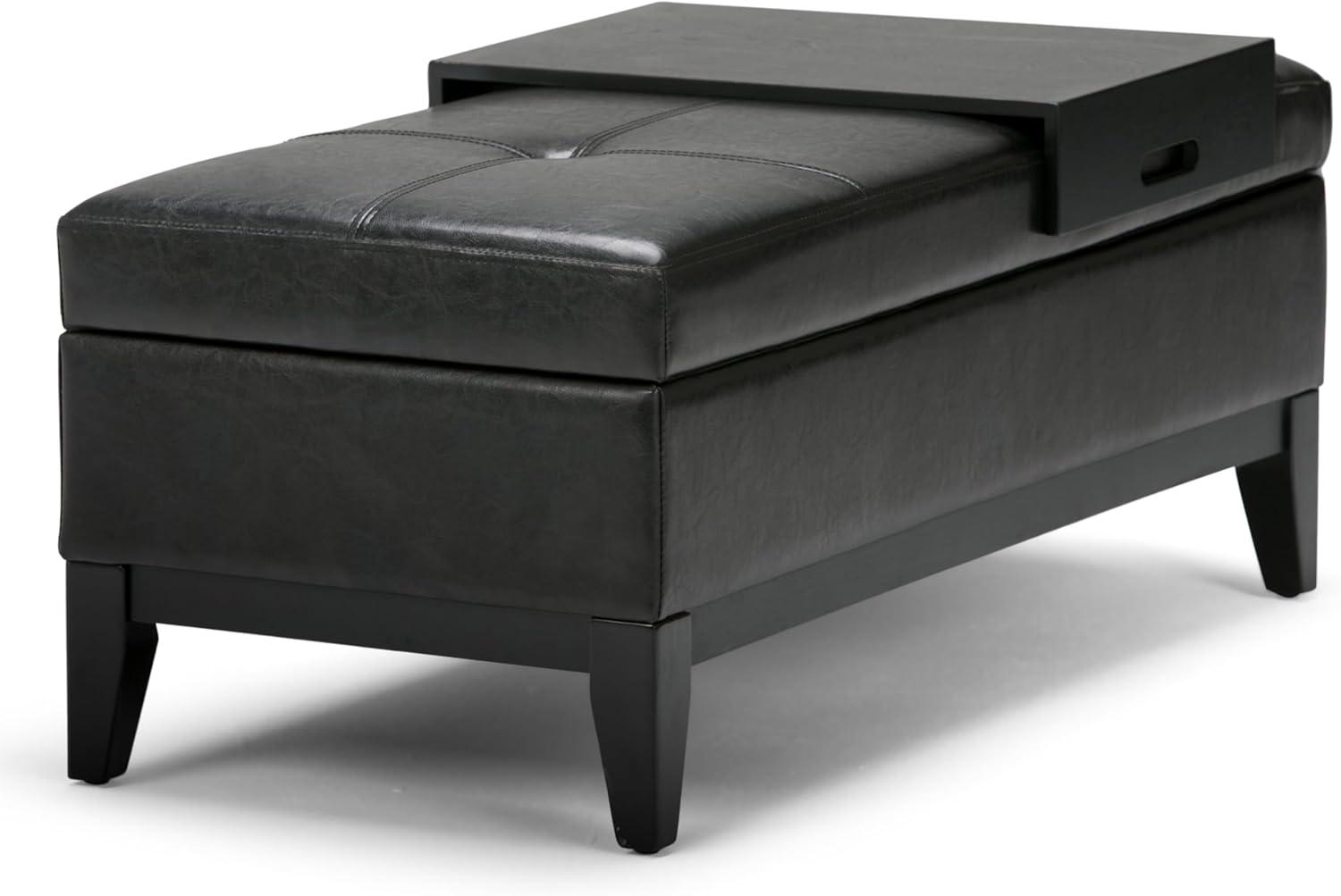 Simpli Home Oregon 42"W Upholstered Storage Ottoman Bench with Lift-Top Lid and Tray