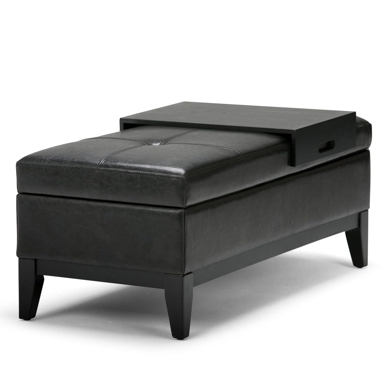 Simpli Home Oregon 42"W Upholstered Storage Ottoman Bench with Lift-Top Lid and Tray