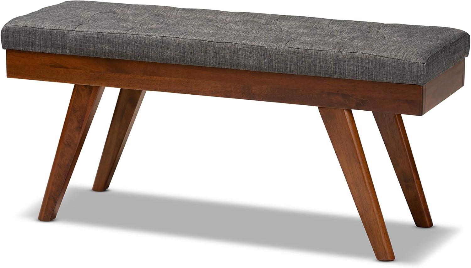 Baxton Studio Alona Medium Wood Dining Bench Gray - : Mid-Century Design, Tapered Legs, Polyester Upholstery, Entryway Seating