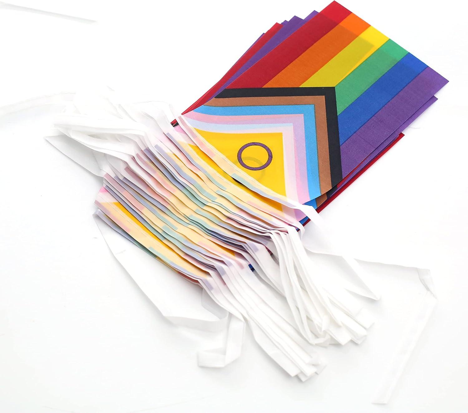Rainbow Pride Flag,100Feet/76Pcs Rainbow Festival Decoration Pennant Flags Banner,Party Decorations Supplies for Decoration,Rainbow Holiday Decoration.