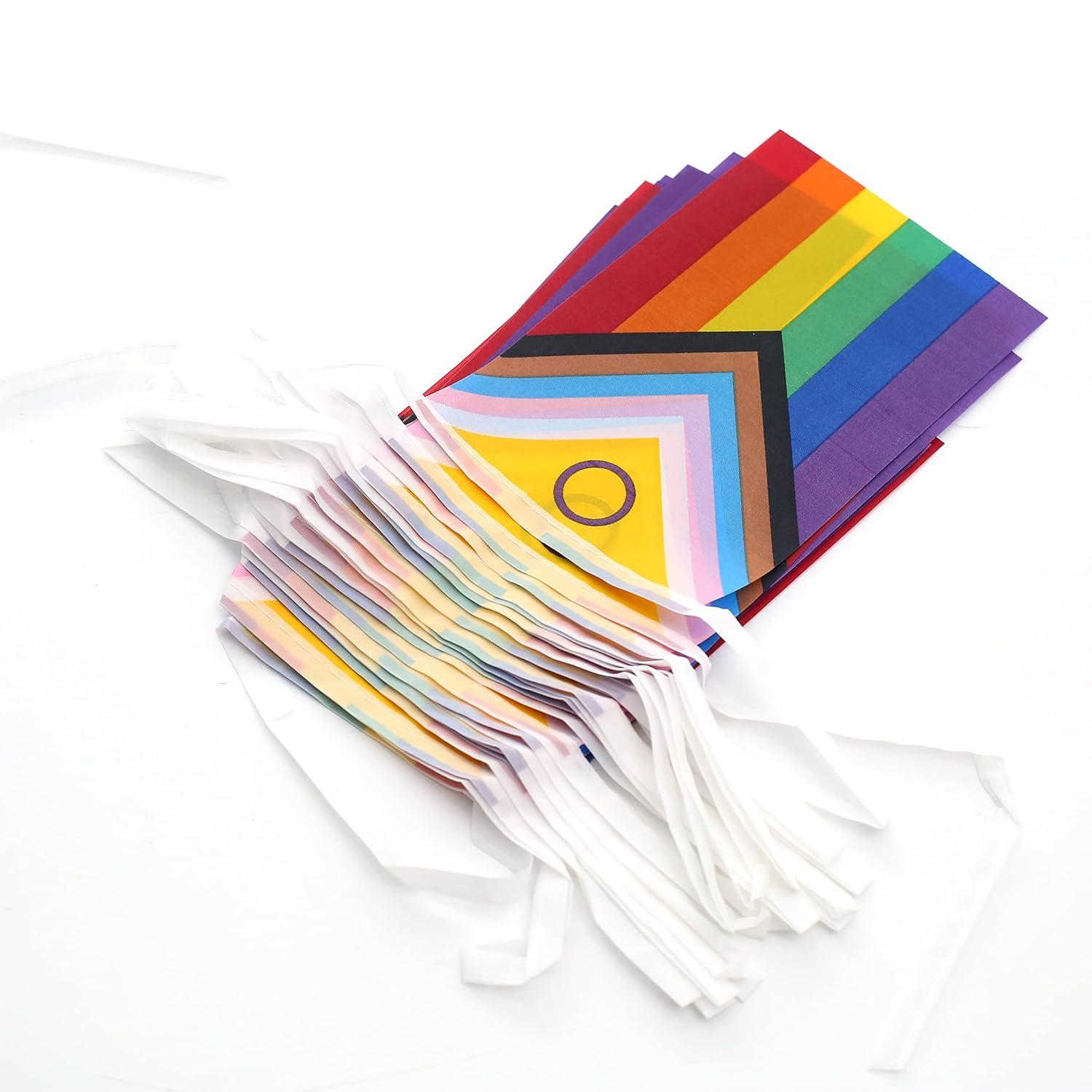 Rainbow Pride Flag,100Feet/76Pcs Rainbow Festival Decoration Pennant Flags Banner,Party Decorations Supplies for Decoration,Rainbow Holiday Decoration.