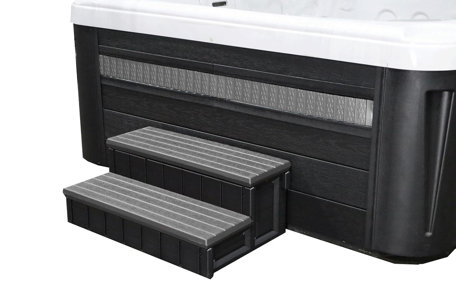 Confer Plastics Leisure Accents Durable Multi-Functional Outdoor Spa and Hot Tub Storage Step with Removable Compartment, Deep Gray