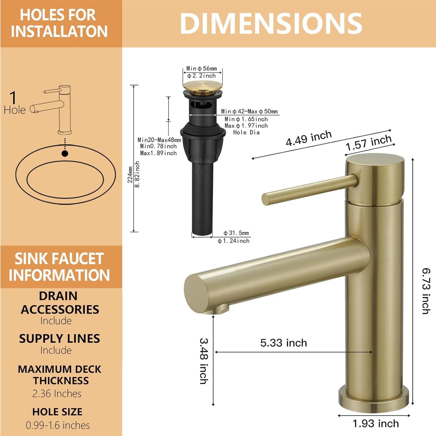 Single-Hole Single-handle Bathroom Faucet with Drain Assembly