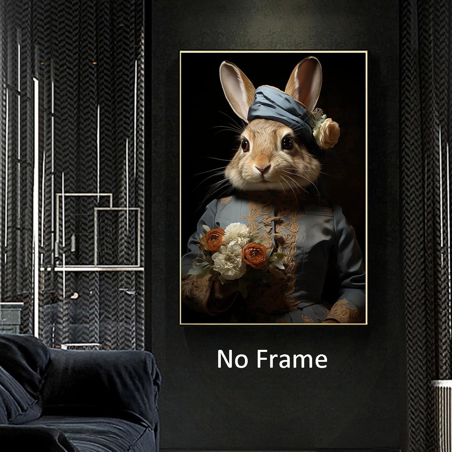 Asdg12s-Vintage Bunny Picture Cute Animal Paintings Modern Animal Wall Art Forest Animal Posters Dark Forest Bunny Art Rustic Animal Pictures Rabbit Floral Painting Gothic Animal Wall Art