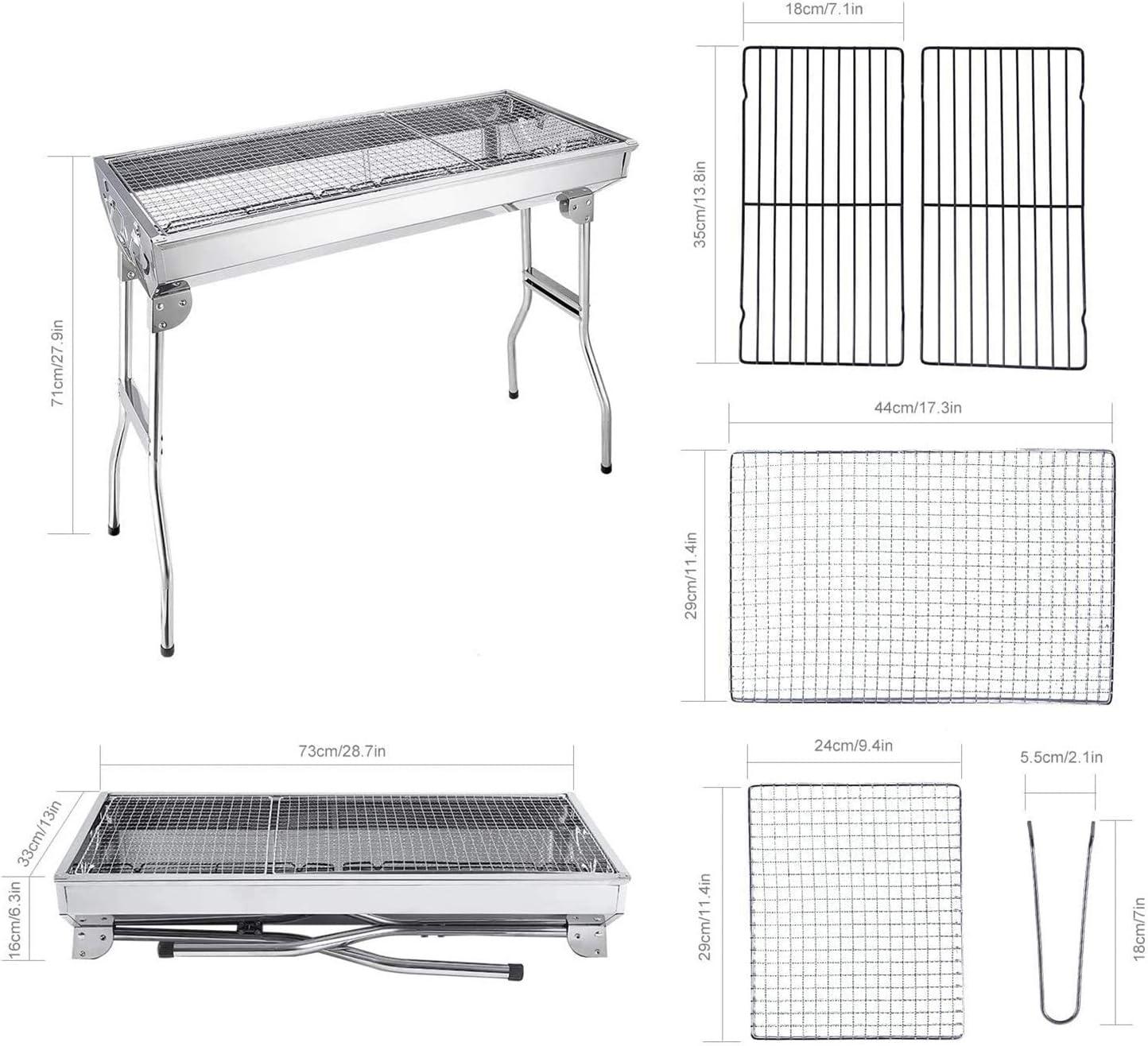 Oufan Barbecue Charcoal Grill Stainless Steel Folding Portable BBQ Tool Kits for Outdoor Cooking Camping Hiking Picnics Tailgating Backpacking or Any Outdoor Event, Silver