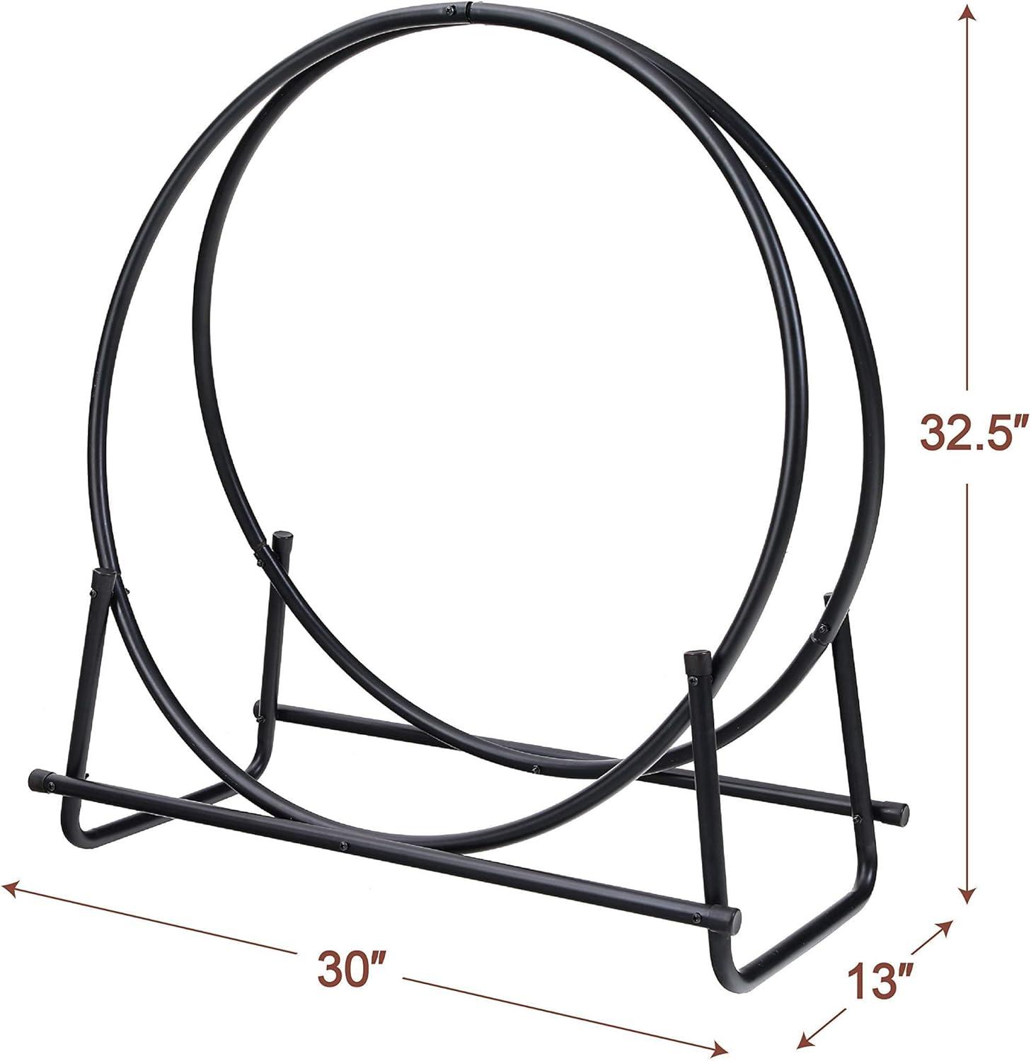 Black Iron 30 Inch Curved Log Hoop Firewood Rack