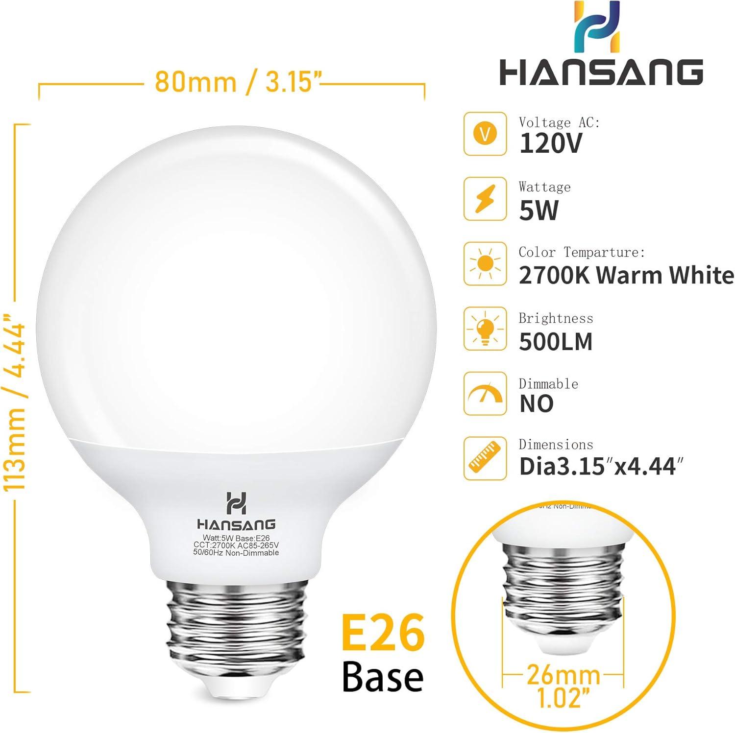 Hansang White G25 LED Globe Light Bulbs, 60W Equivalent