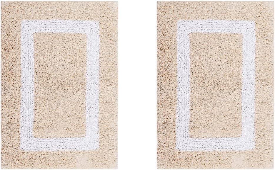 Better Trends Hotel Multi 100% Cotton Tufted Two Tone Reversible Bath Rug Set 2 PC (17" x 24" | 20" x 20") - Sand/White