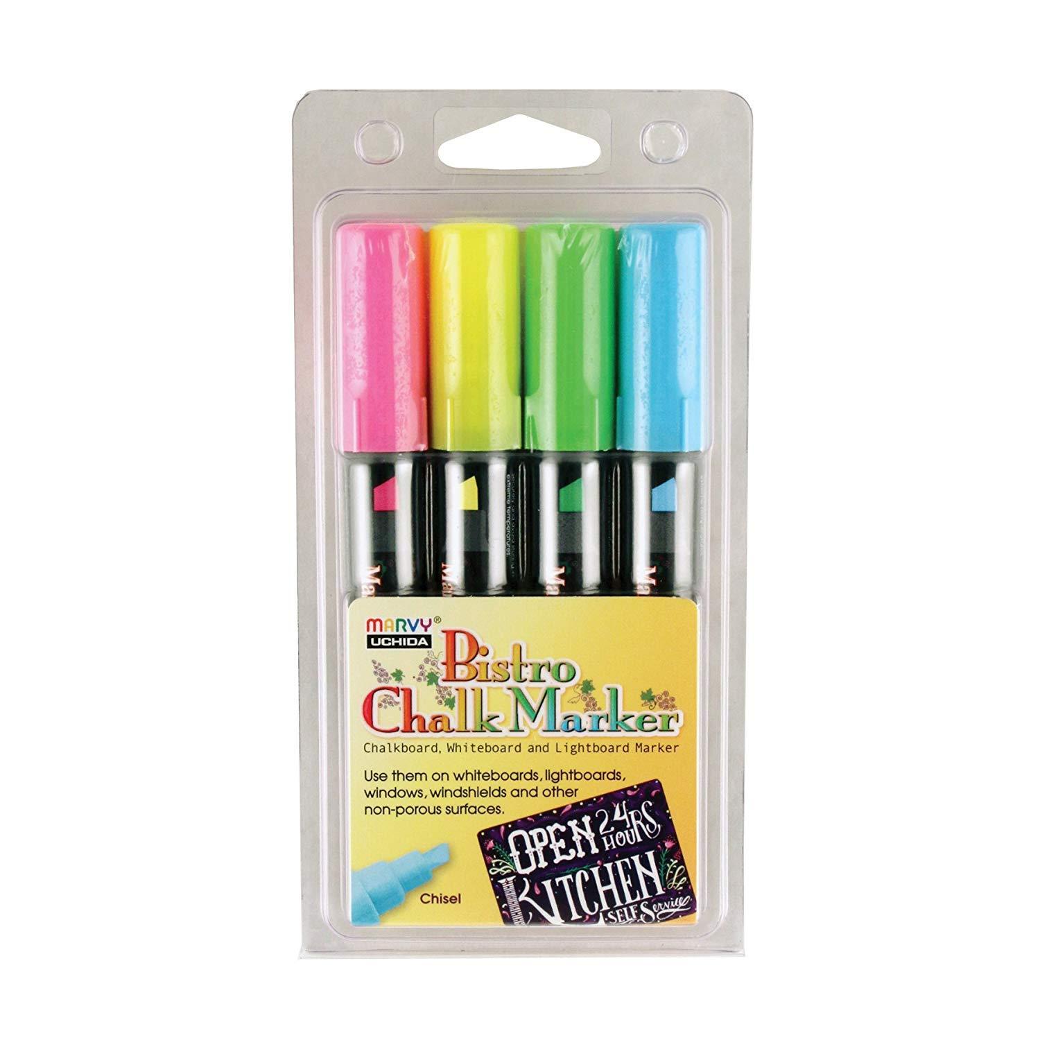 Uchida Bistro Chalk Markers, Chisel Tip, 4-Pack