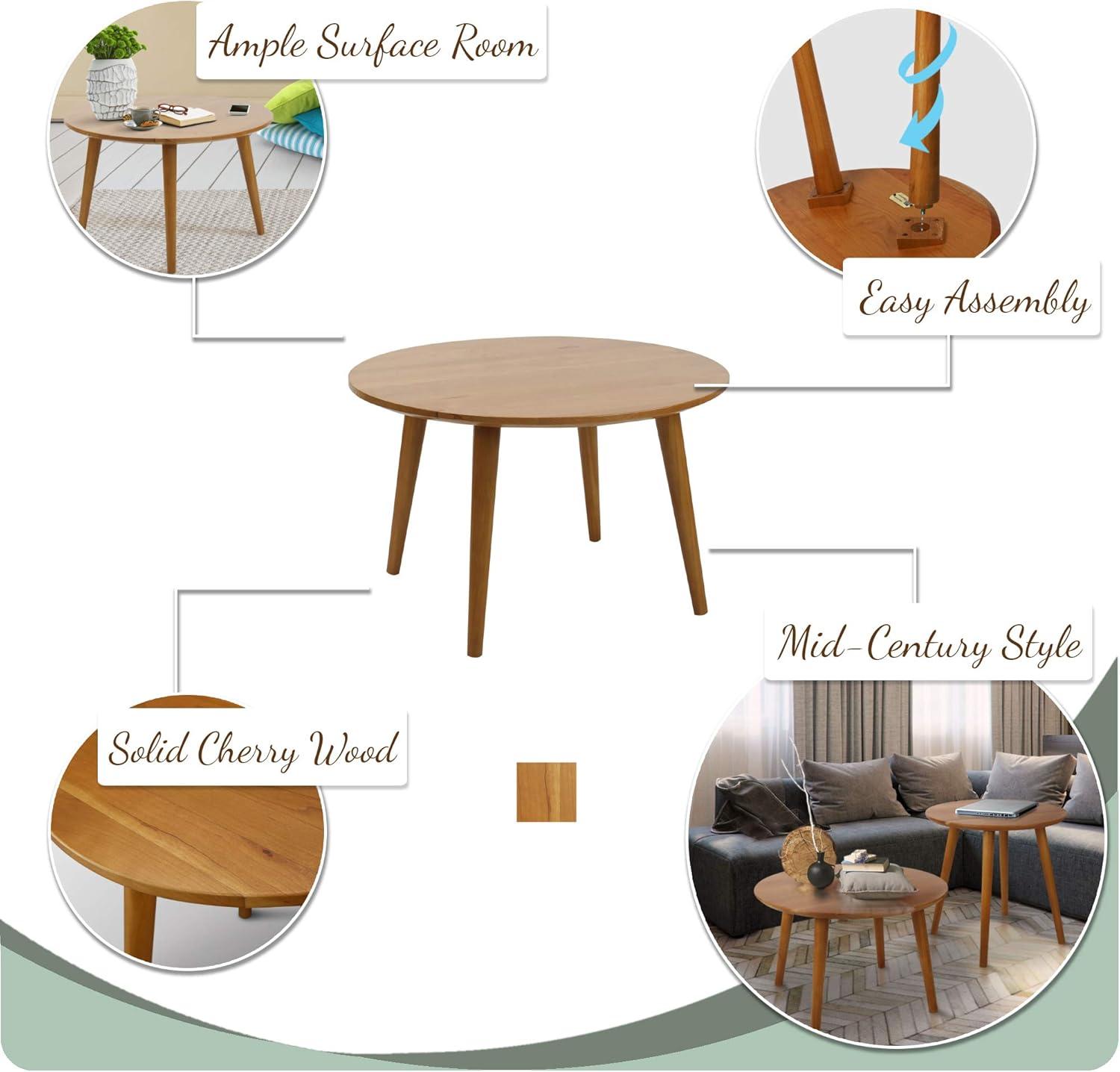 Mesa Natural Cherry Round Coffee Table with Maple Top and Storage