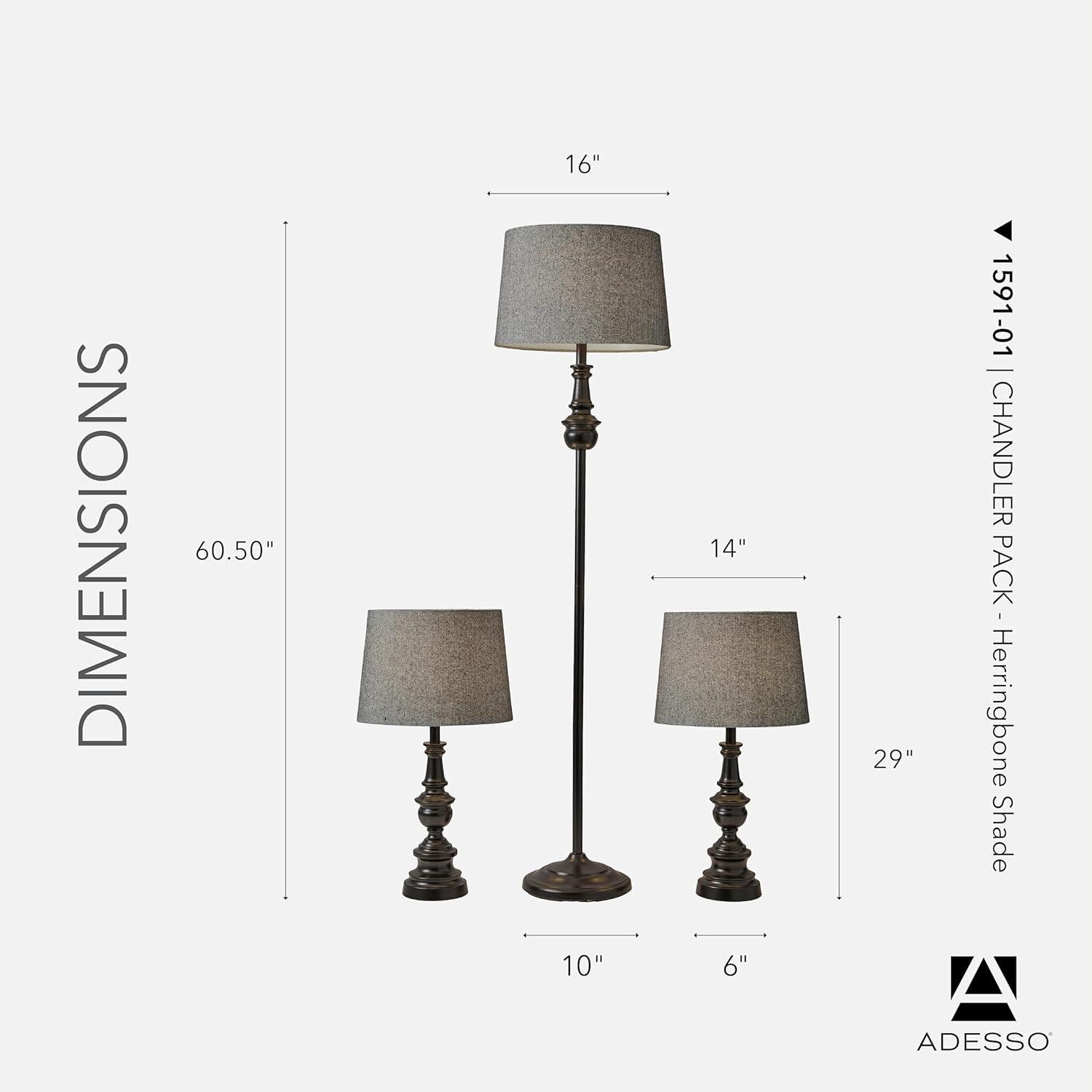 SIMPLEE ADESSO Chandler 3 Piece Floor and Table Lamp Set