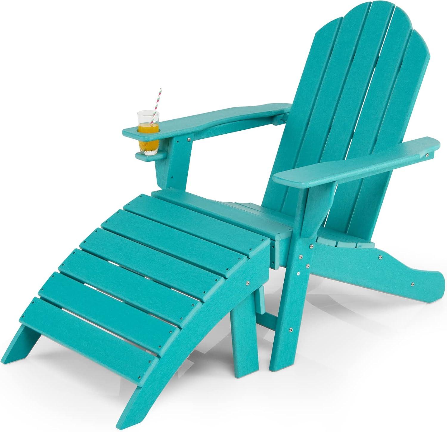 Turquoise HDPE Folding Adirondack Outdoor Footrest