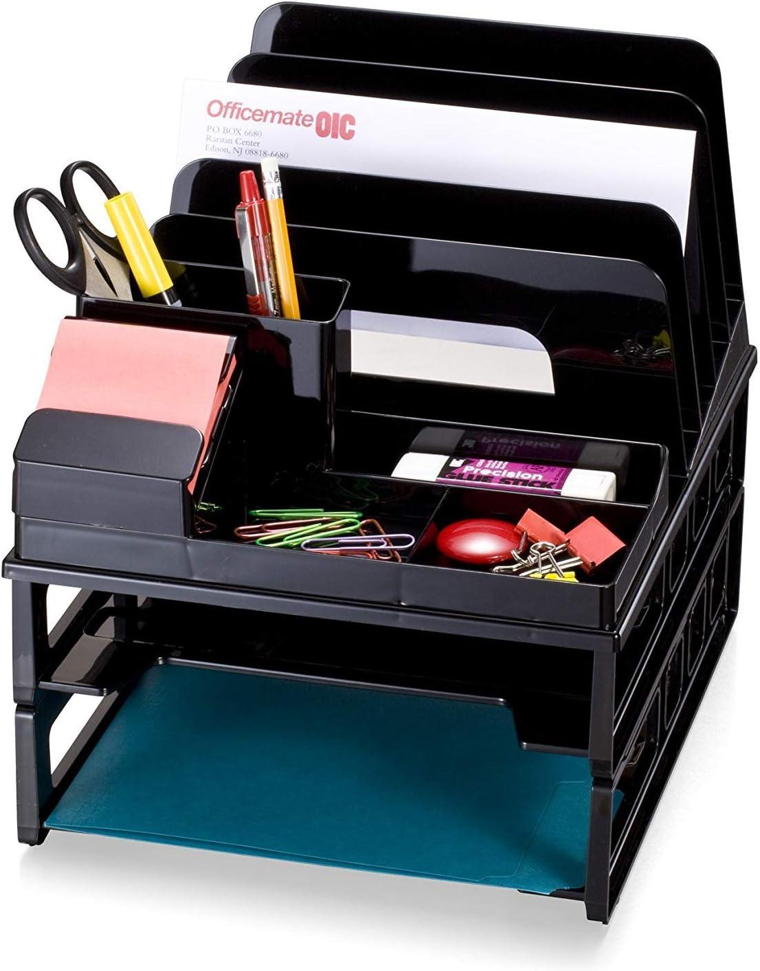 Black Plastic Multi-Compartment Letter File Holder