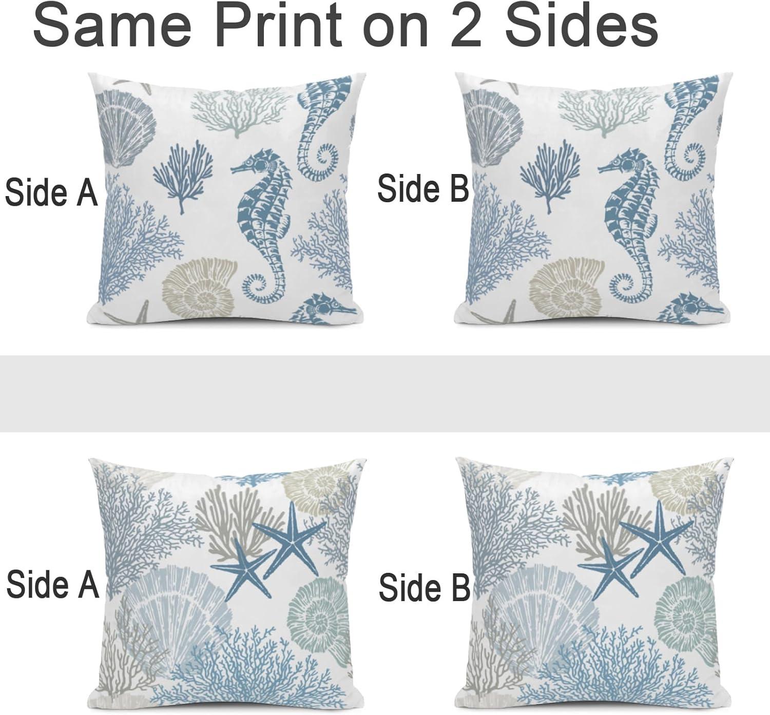 Burnt Orange Summer Outdoor Coastal Pillow Covers 18x18 Inch Set of 2 Fall Coral Seashell Starfish Throw Pillows Ocean Themed Beach Nautical Decorative Cushion Cases for Couch Decorations