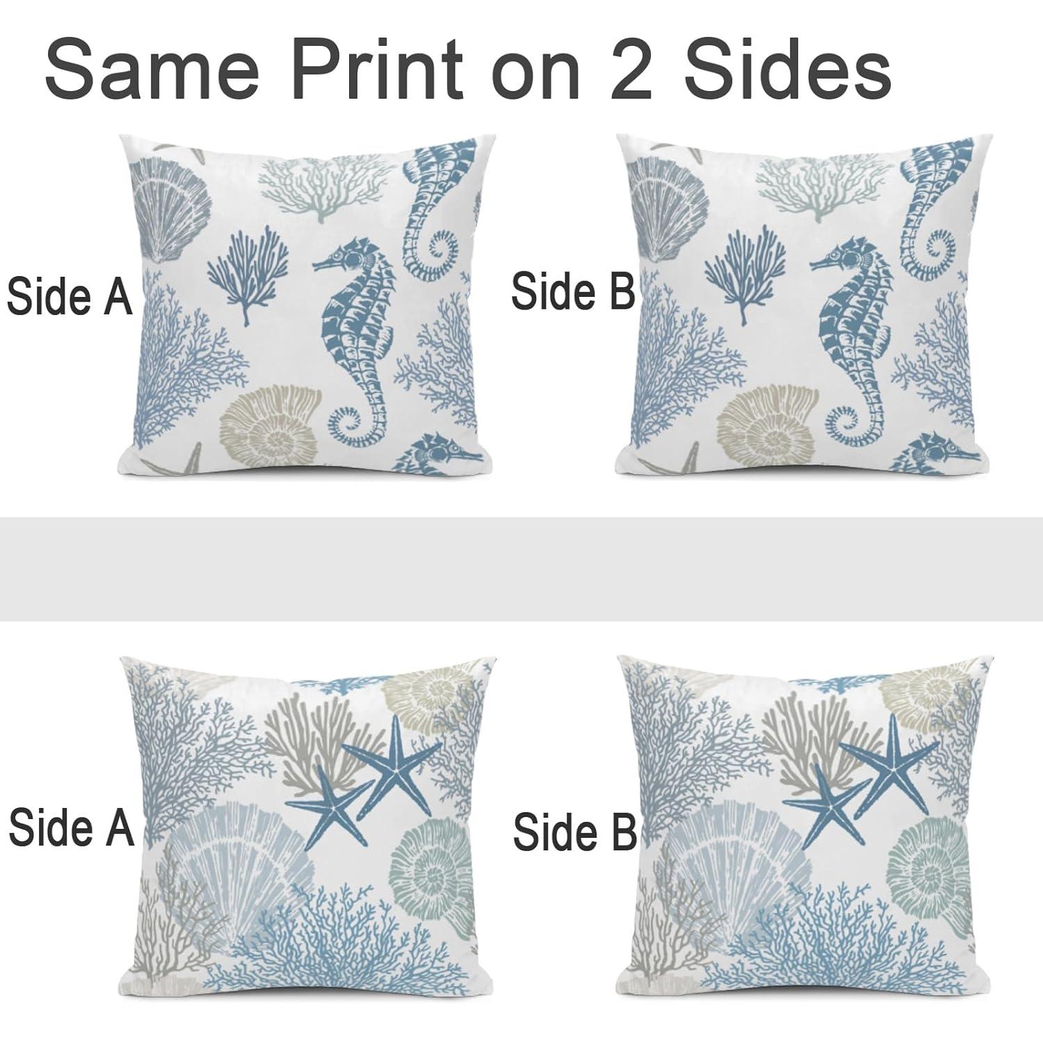 Burnt Orange Summer Outdoor Coastal Pillow Covers 18x18 Inch Set of 2 Fall Coral Seashell Starfish Throw Pillows Ocean Themed Beach Nautical Decorative Cushion Cases for Couch Decorations
