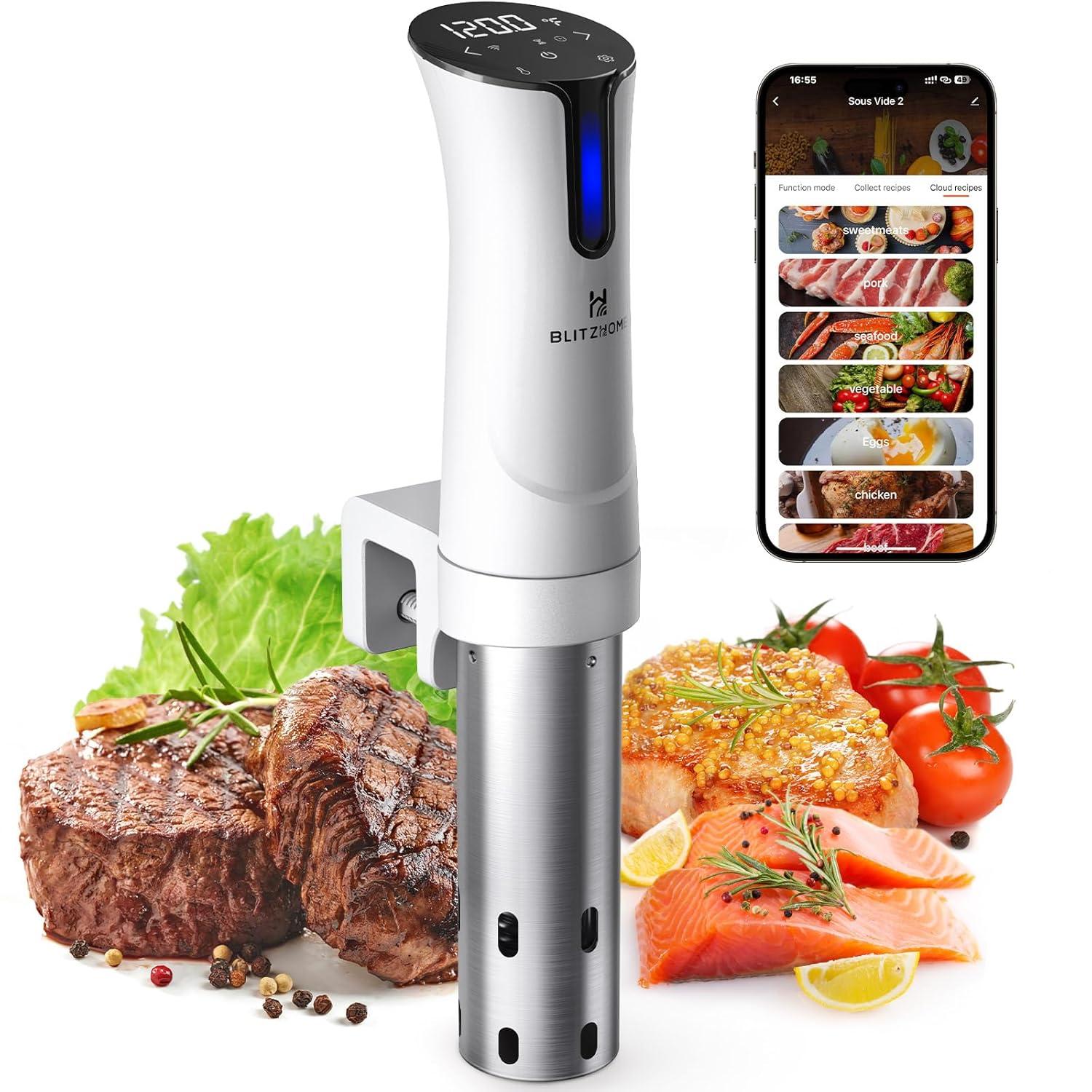 BlitzHome 1100W Sous Vide Cooker with Temperature Setting, Timer, Breath Light Reminder Function
