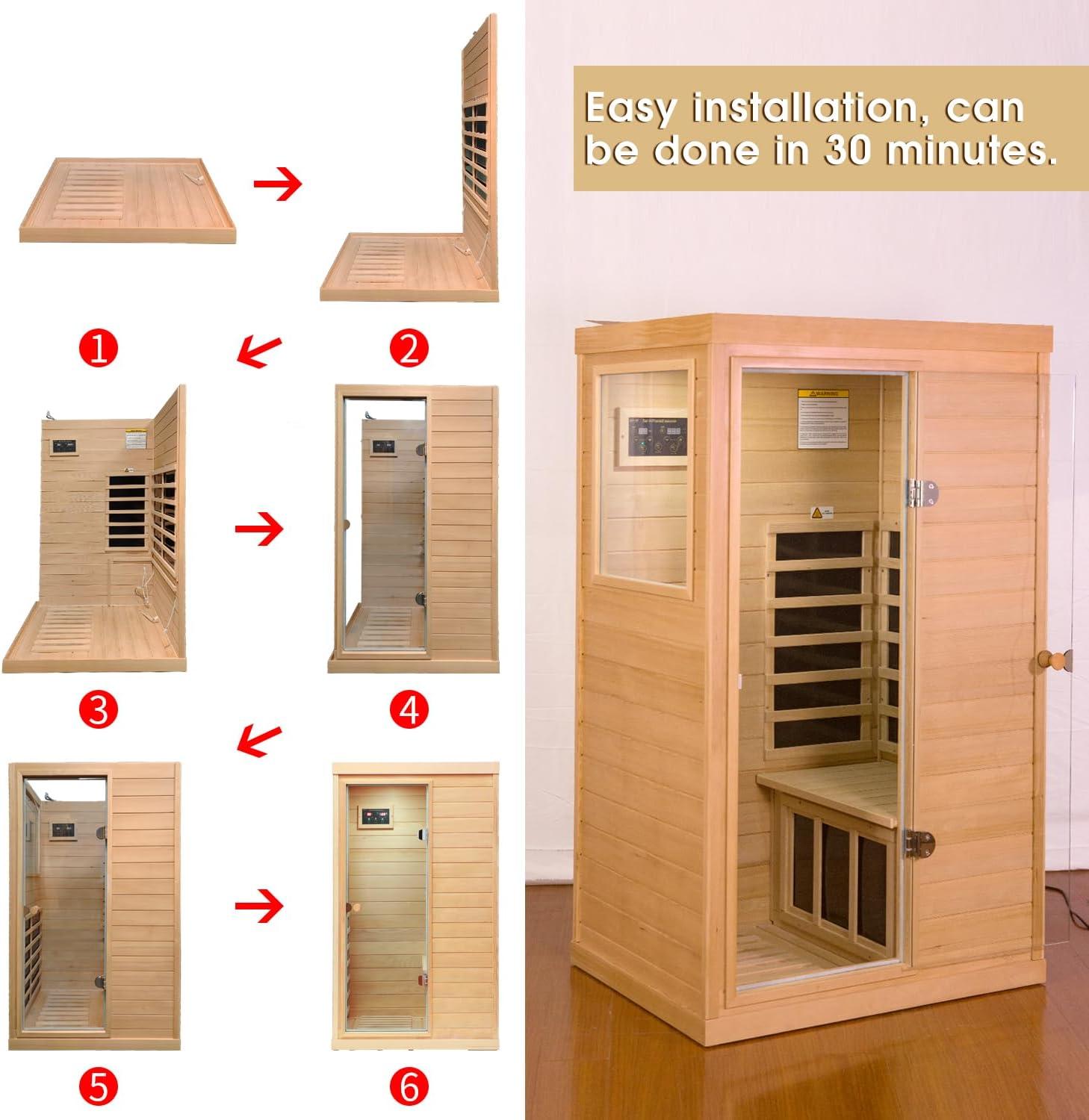 Single-Person Hemlock Wood Infrared Sauna with Carbon Heaters