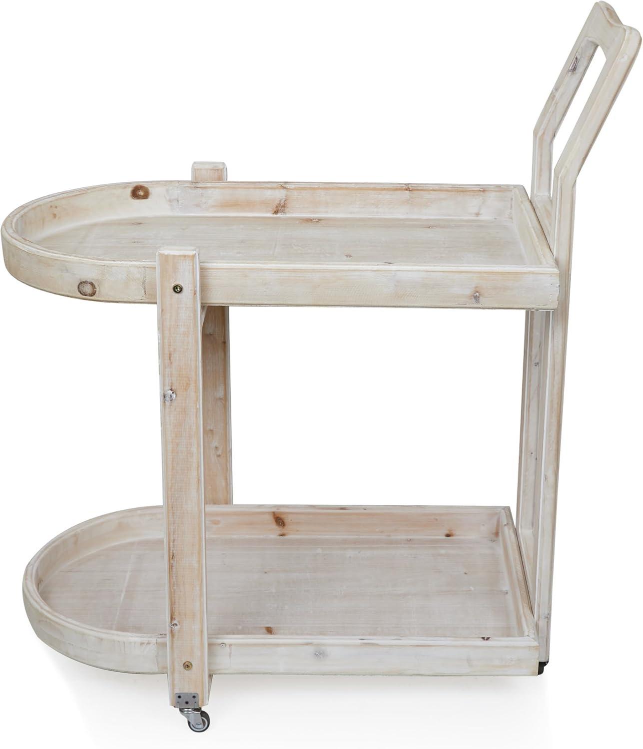 Alpine Corporation MBB174 Wood 2-Tier Rolling Storage Cart for Books, Plants, Decor, Rustic Storage Push Cart with 2 Shelves