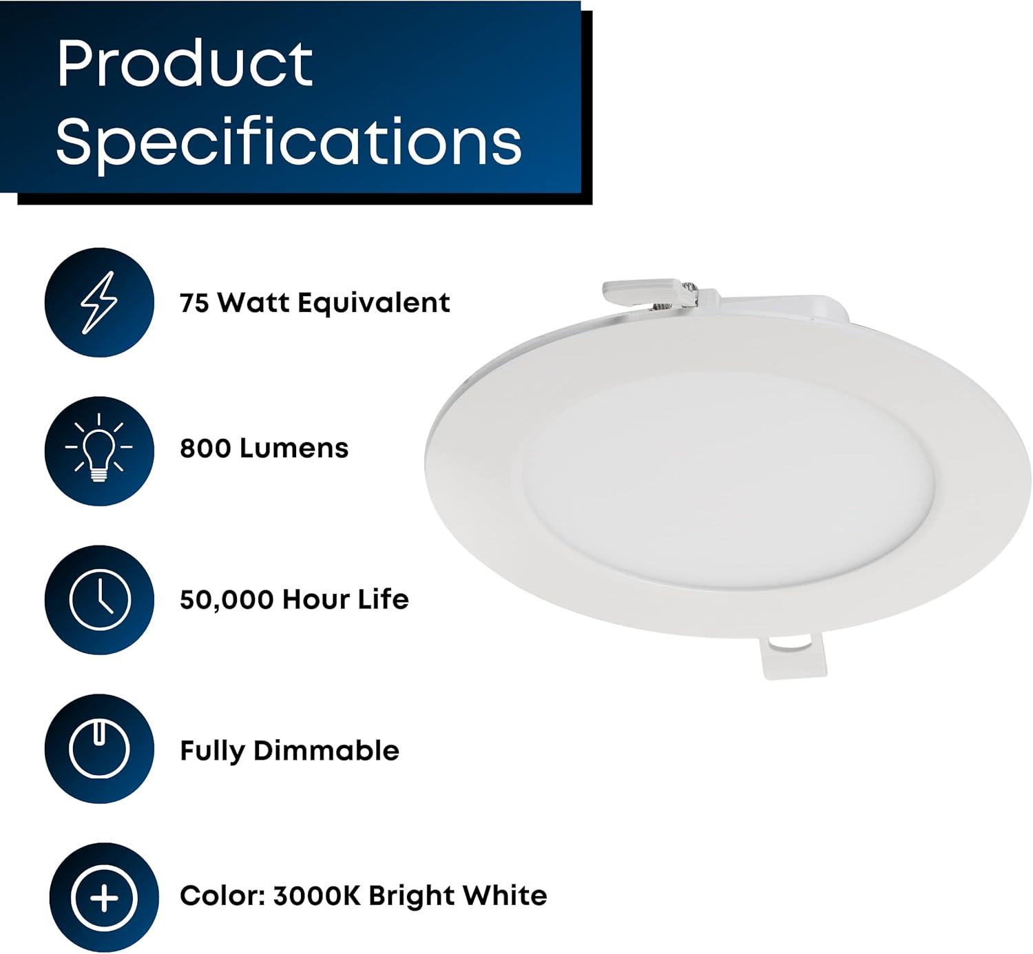 Bright White 3000K Aluminum LED Downlight with Dimmable Integrated J-Box