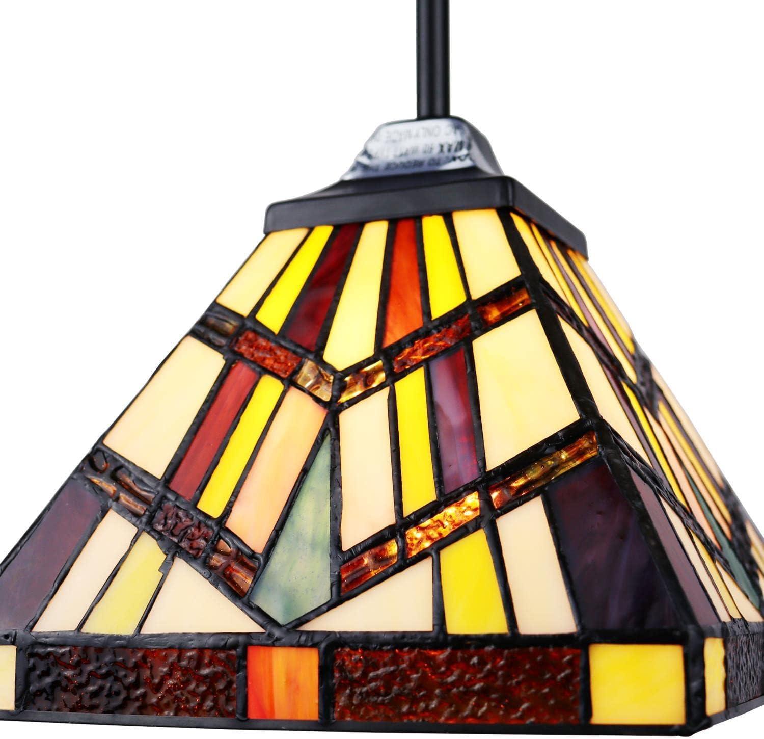 Vincent Mission-Style Mini-Pendant in Blackish Bronze with Stained Glass