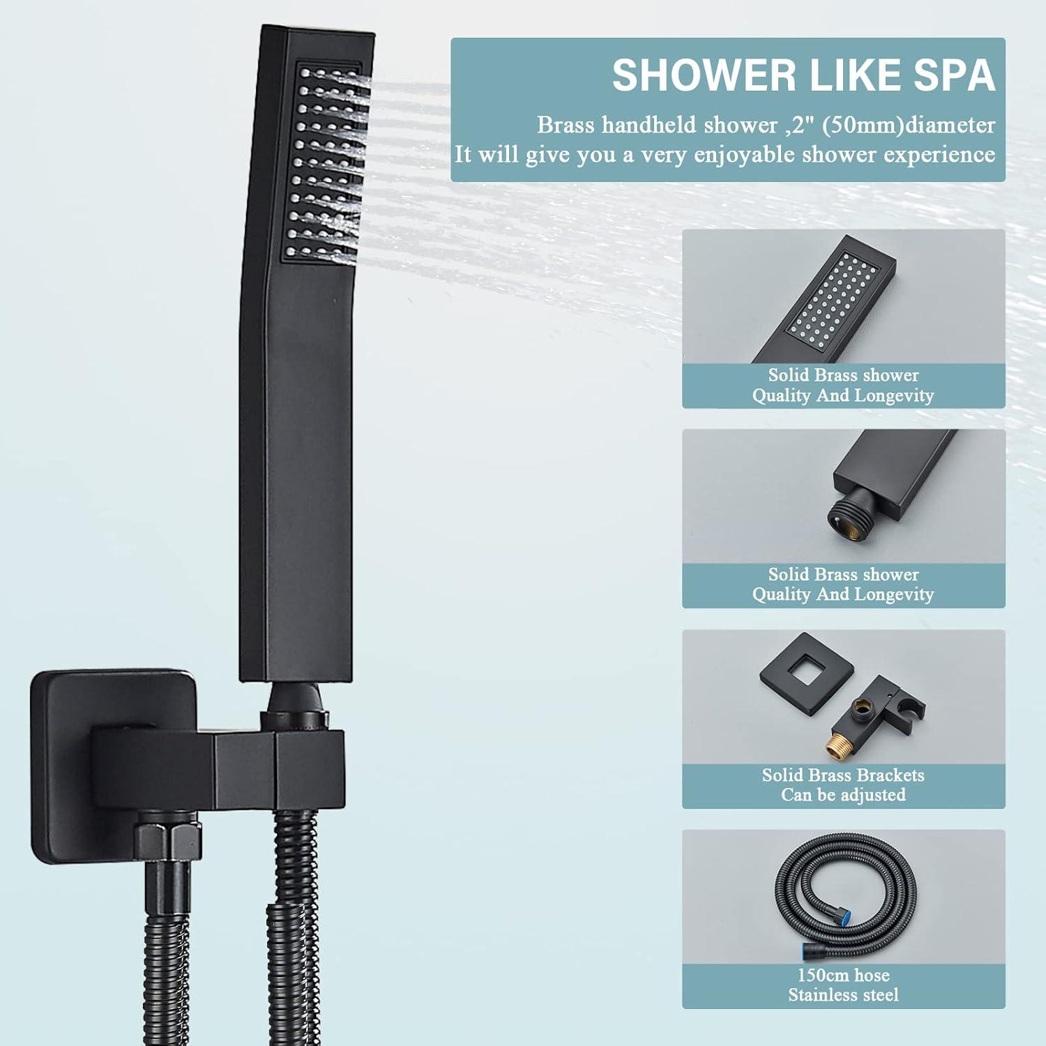 12" Ceiling Mounted Shower Head Pressure Balancing Rain Shower System with Rough-in Valve and Trim Kit