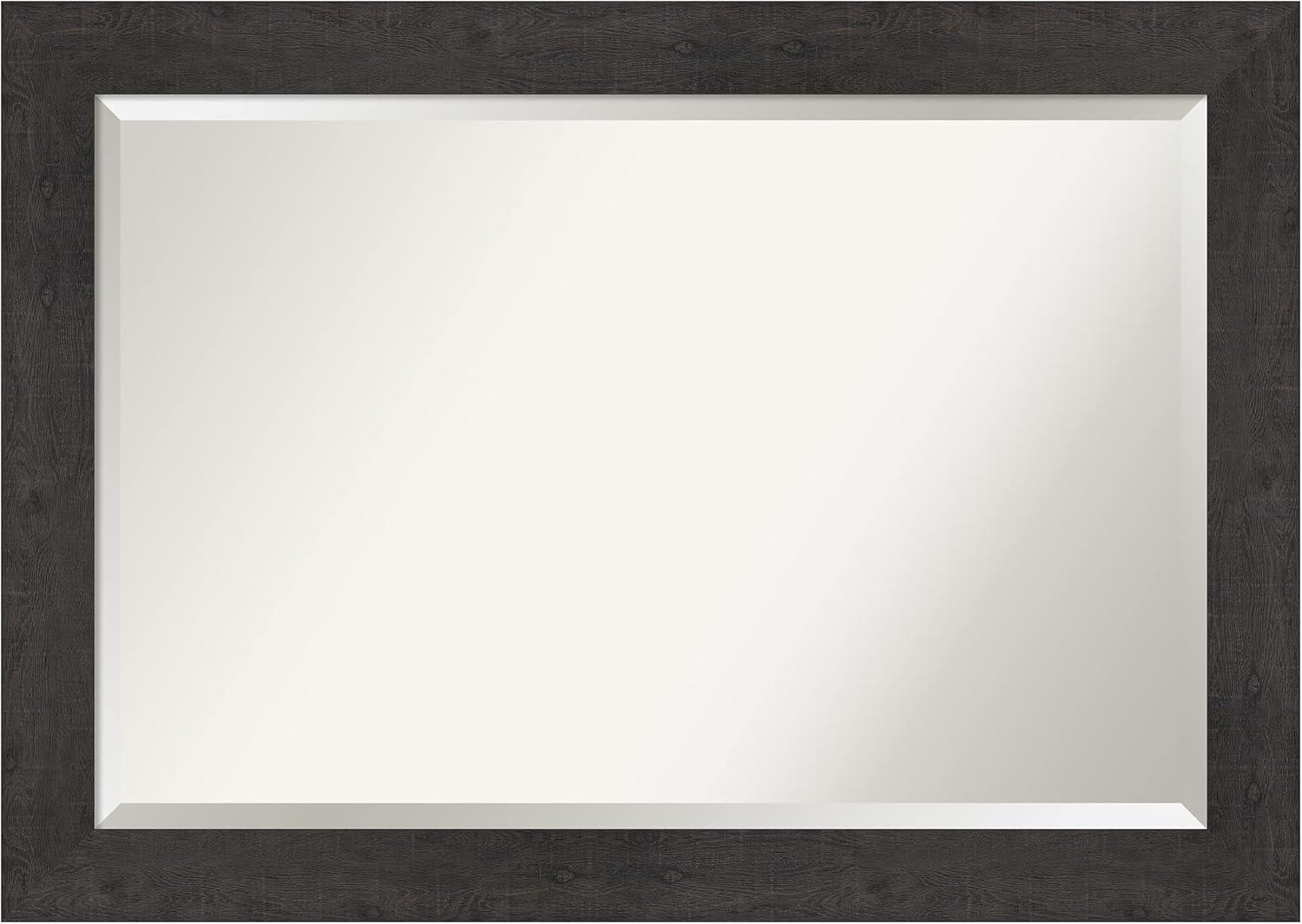 Amanti Art Beveled Bathroom Wall Mirror - Rustic Plank Espresso Frame Outer Size: 41 x 29 in