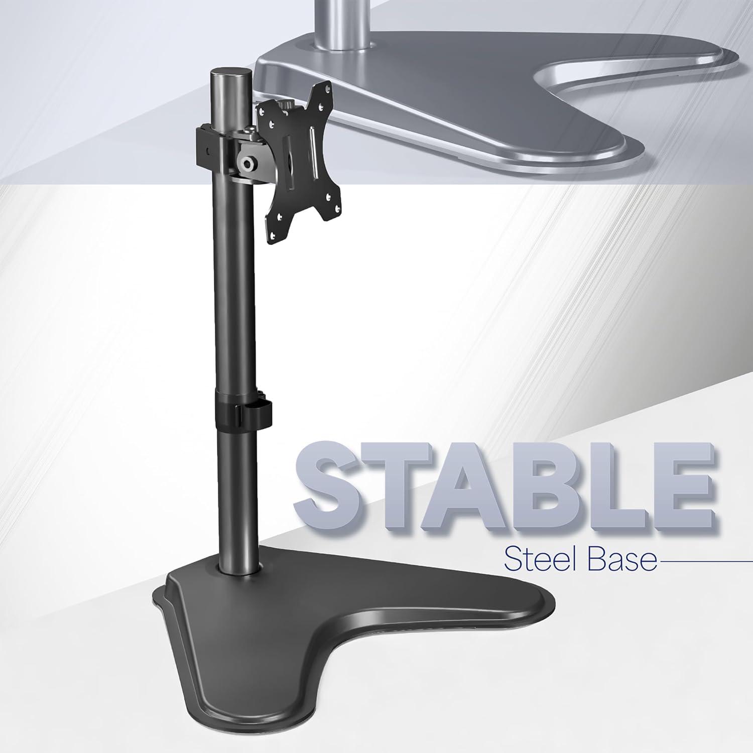 Black Adjustable Steel Single Monitor Desk Stand