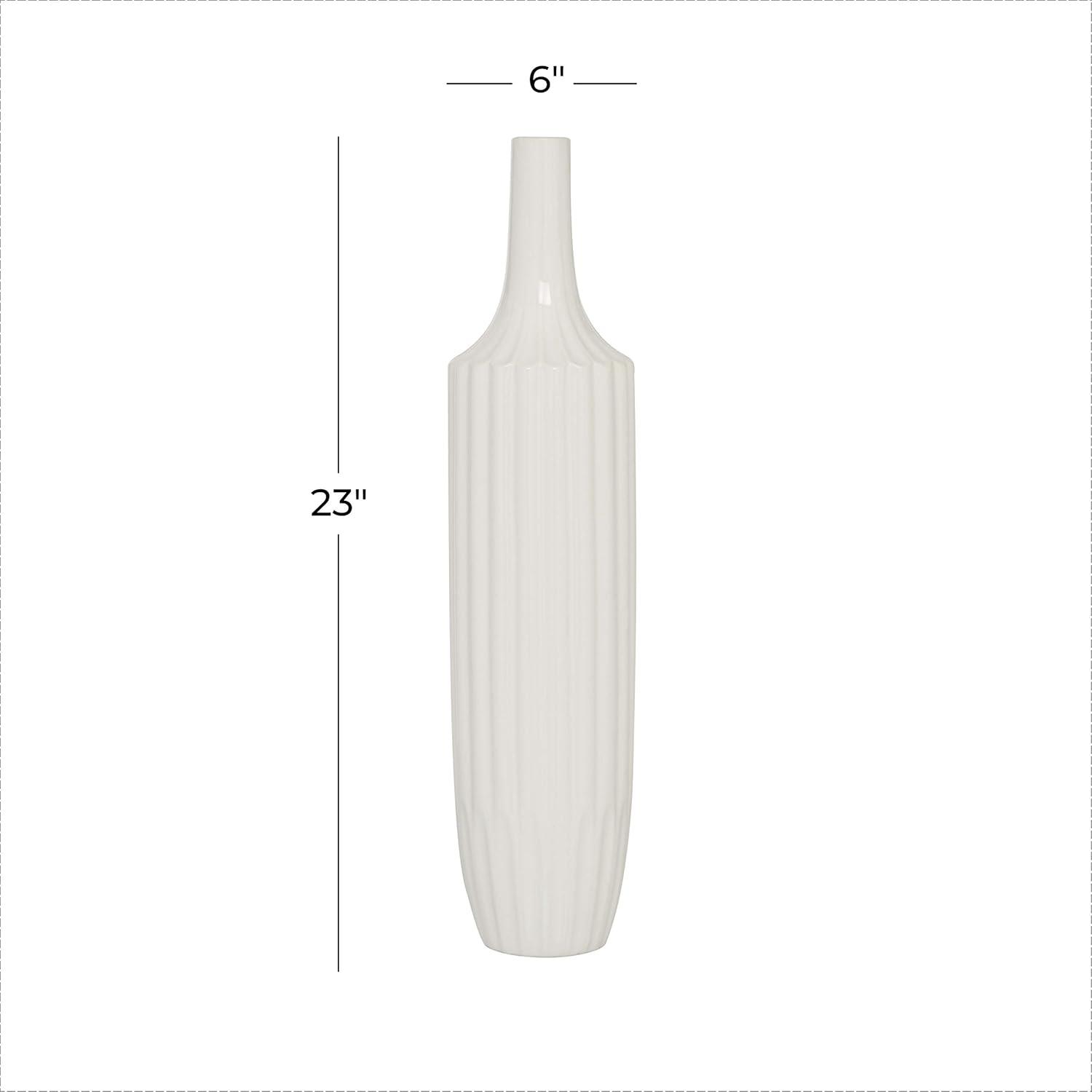 DecMode 23" Stripe Texture White Ceramic Vase