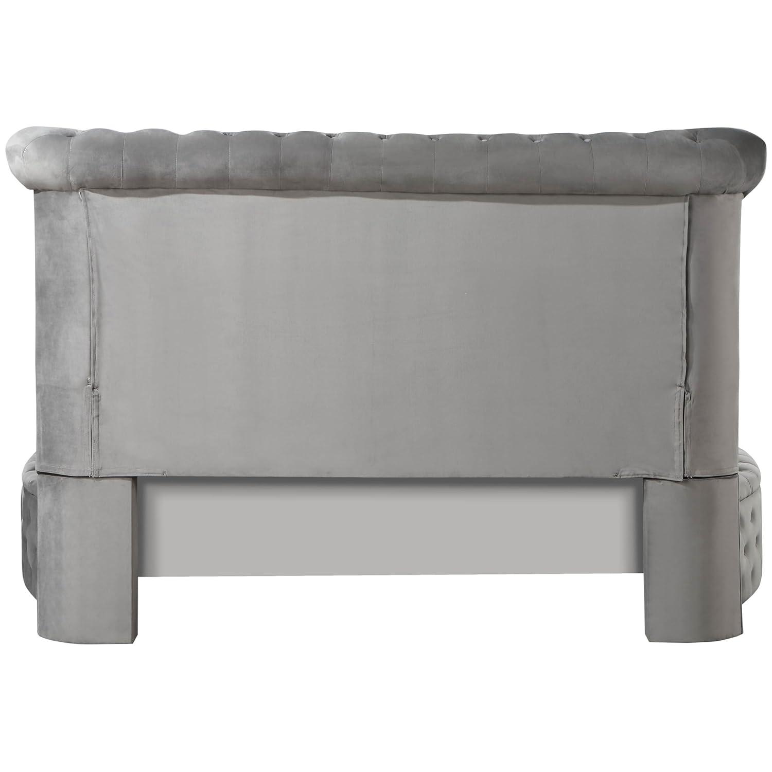 109" Queen Bed Gaiva Bed Gray Velvet - Acme Furniture: Elegant Nailhead, Button-Tufted Design, Wood Composite Frame
