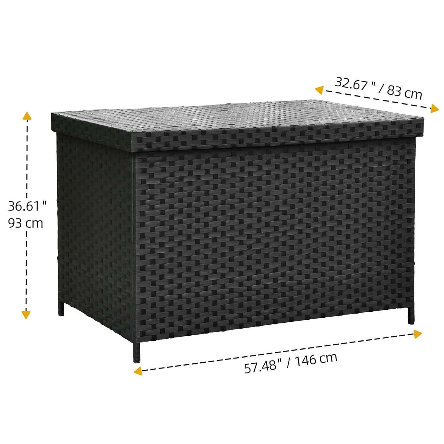 DWVO 230 Gallon Outdoor Storage Box, Weather-Proof Wicker Deck Box, XXL Outside Storage Container for Patio Furniture, Cushions, Pool Storage and Garden Tools, Black