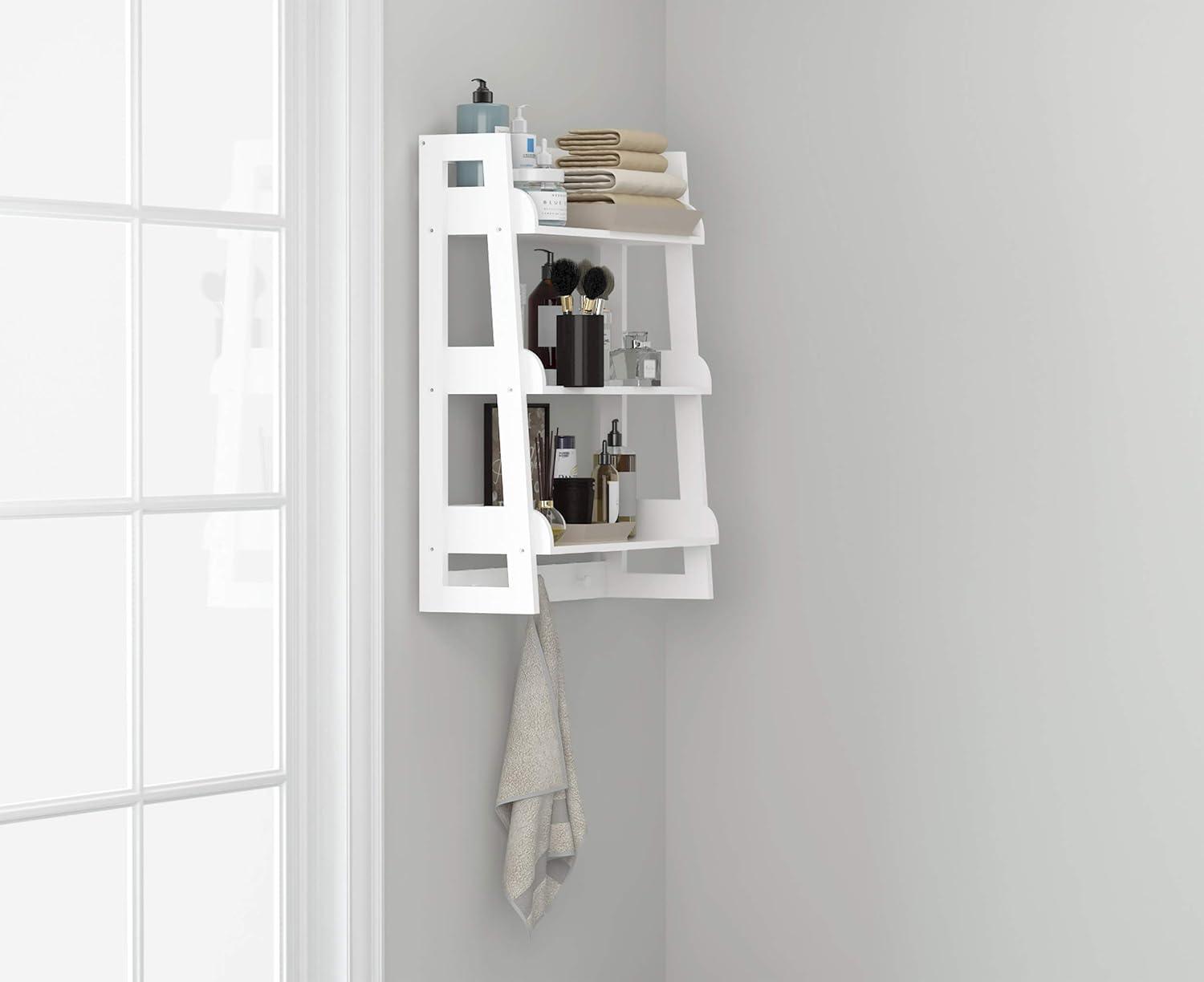 Spirich 3 Tier Bathroom Shelf Wall Mounted with Towel Hooks, Bathroom Organizer Shelf Over The Toilet (White)