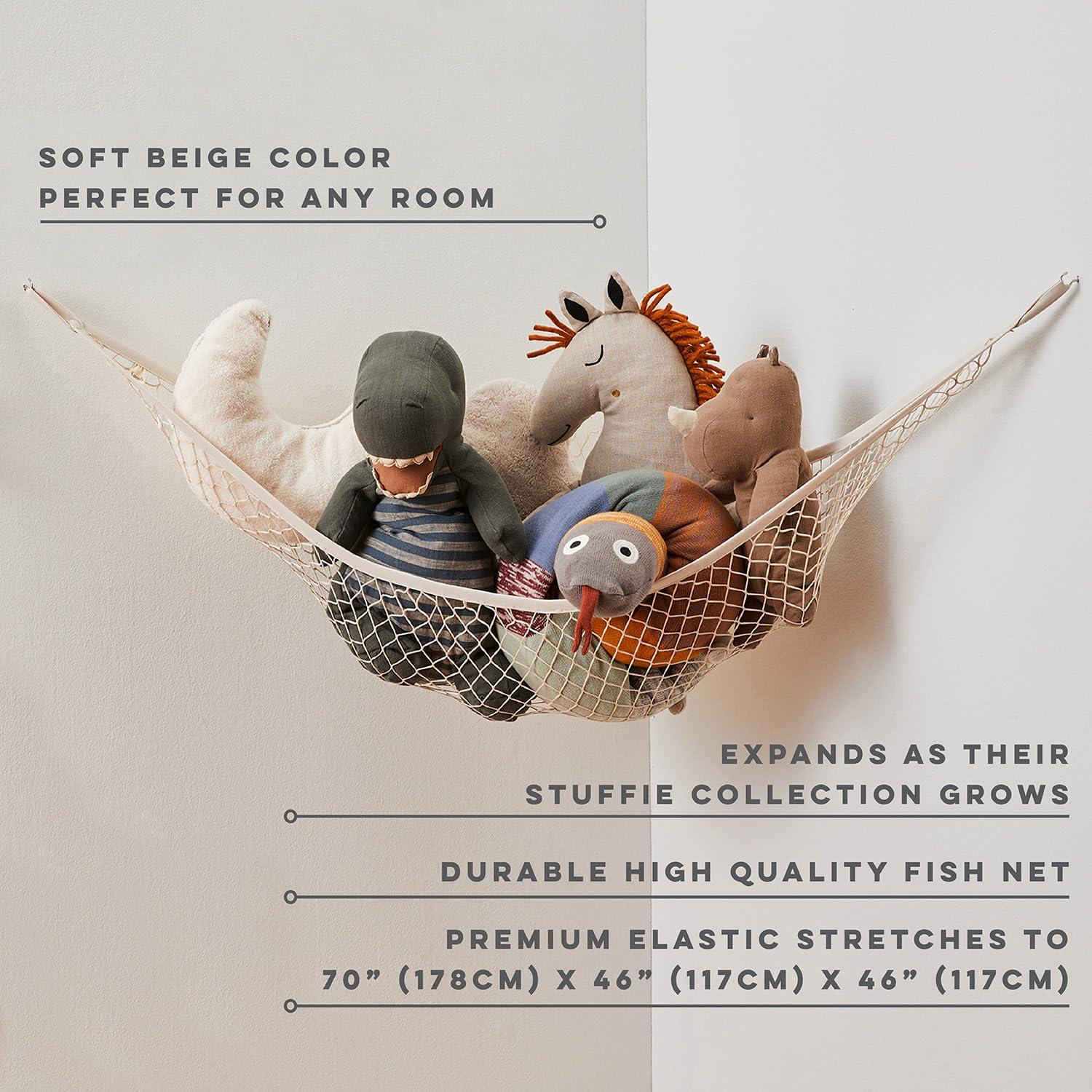3 Sprouts 3 Sprouts - Toy Hammock for Stuffed Toys with Hooks - Beige