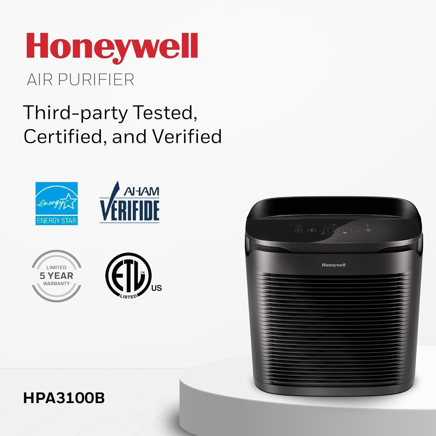 Honeywell Power Plus HEPA Air Purifier for Medium and Large Rooms Black: 4 Settings, 100-300 sq. ft., AHAM & Energy Star Certified