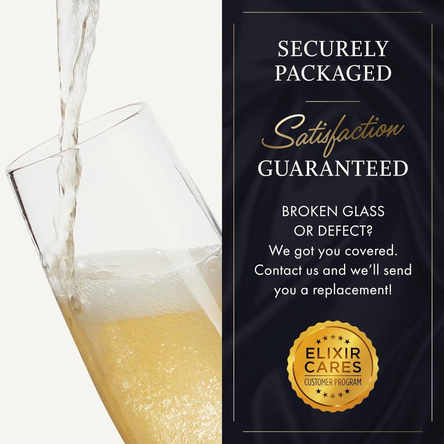 Elixir Glassware Crystal Champagne Flutes - Shaped Elegant Champagne Glasses - Set of 4, 5oz, Clear