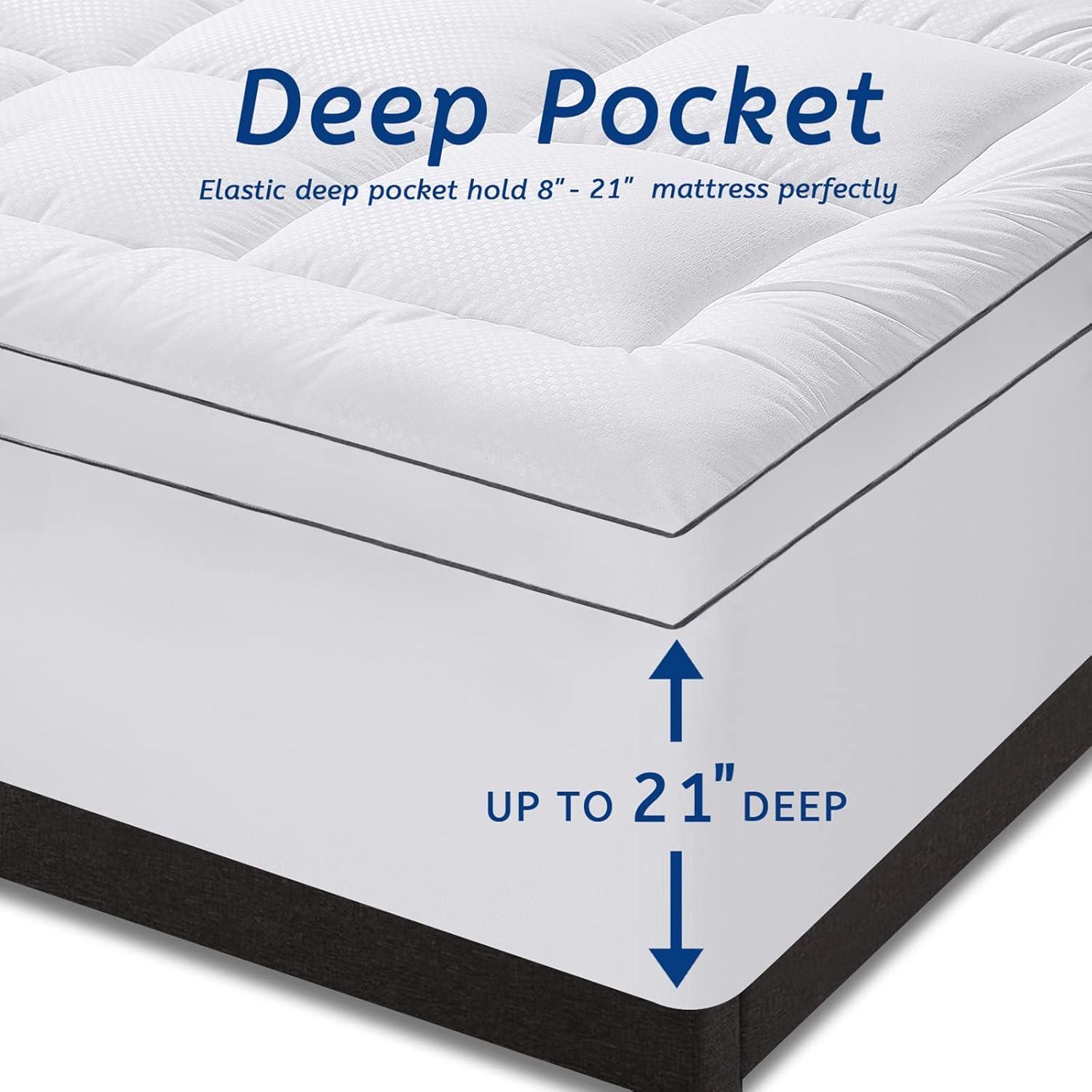 King Size White Down Alternative Mattress Topper with Deep Pocket