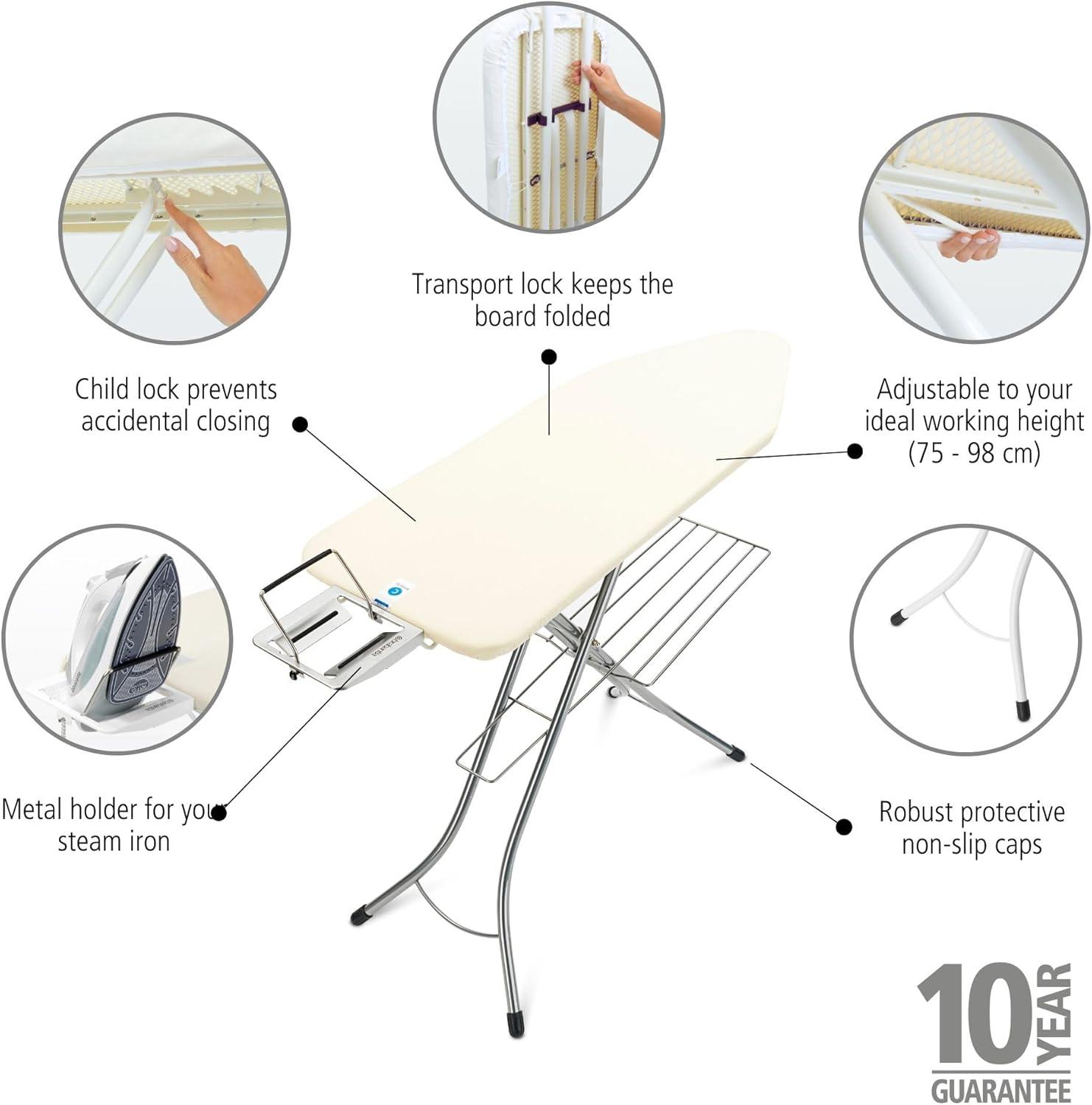 Ecru Metal Foldable Ironing Board with Linen Rack