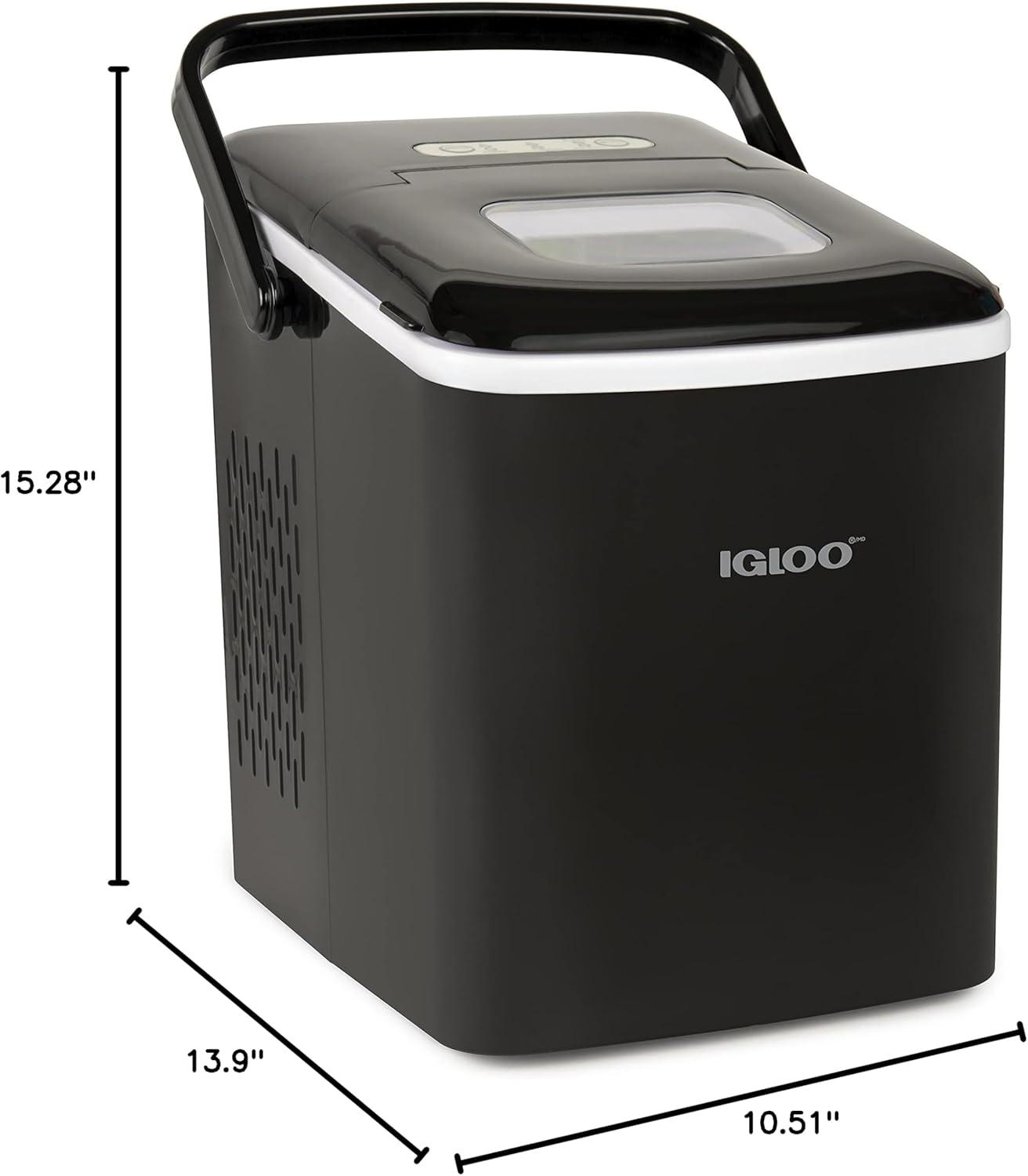 Igloo Handled Automatic Ice Machine Self Cleaning Countertop Ice Maker with Scoop, Black