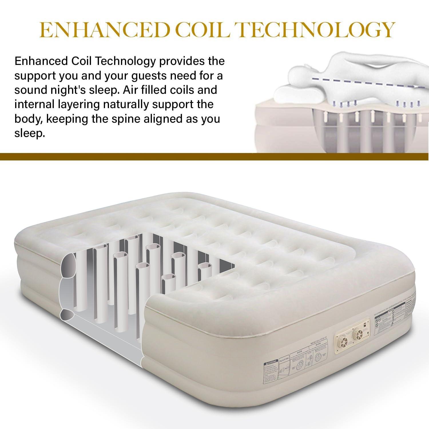 King Koil Luxury Air Mattress 16in Full Size Beige with Built-in Pump for Home, Camping & Guests-Inflatable Airbed Luxury Double High Adjustable Blow Up Mattress, Durable - Portable and Waterproof
