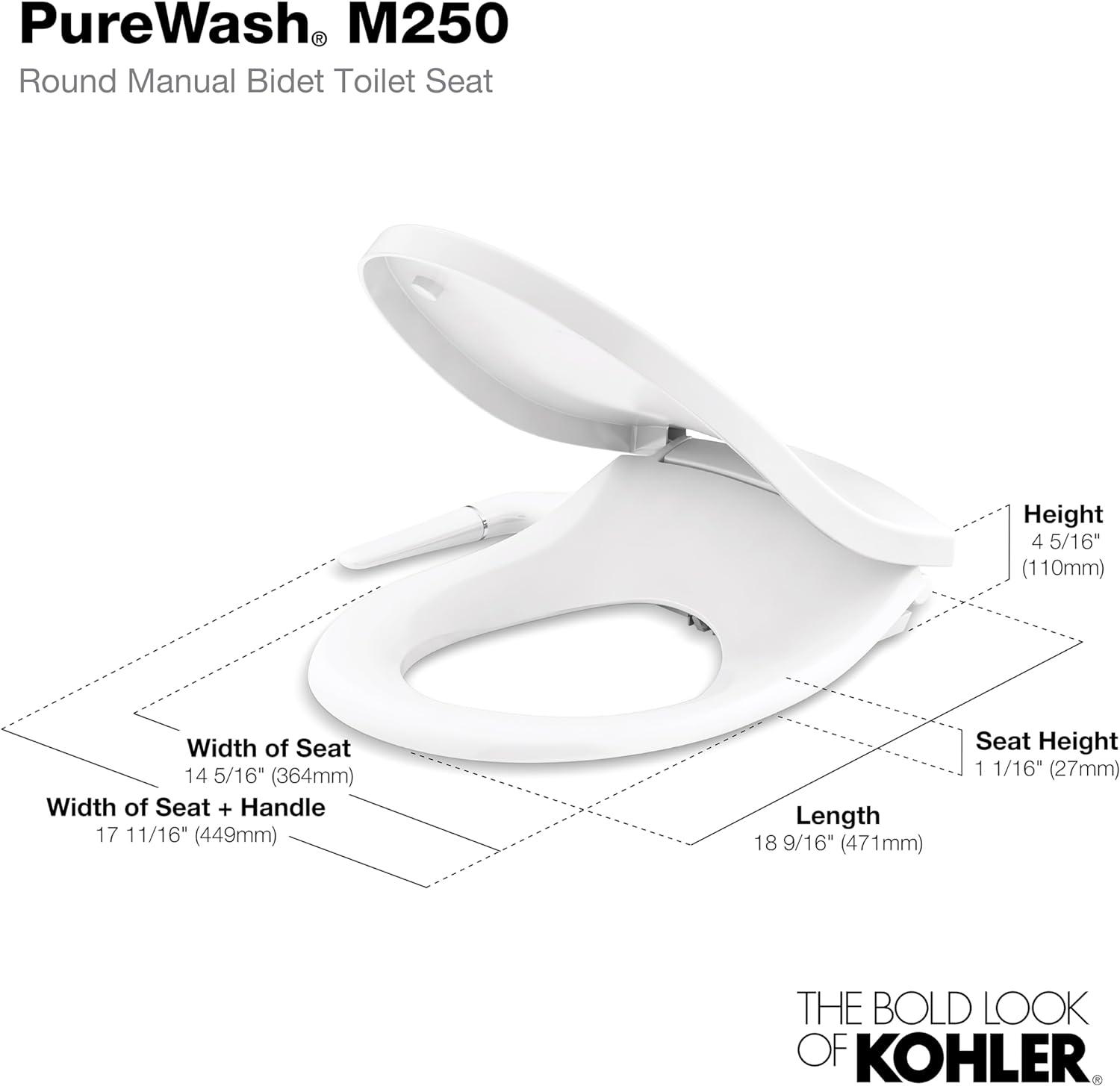 PureWash M250 Round Bidet Toliet Seat, Manual Non-Electric Bidets for Existing Toilets