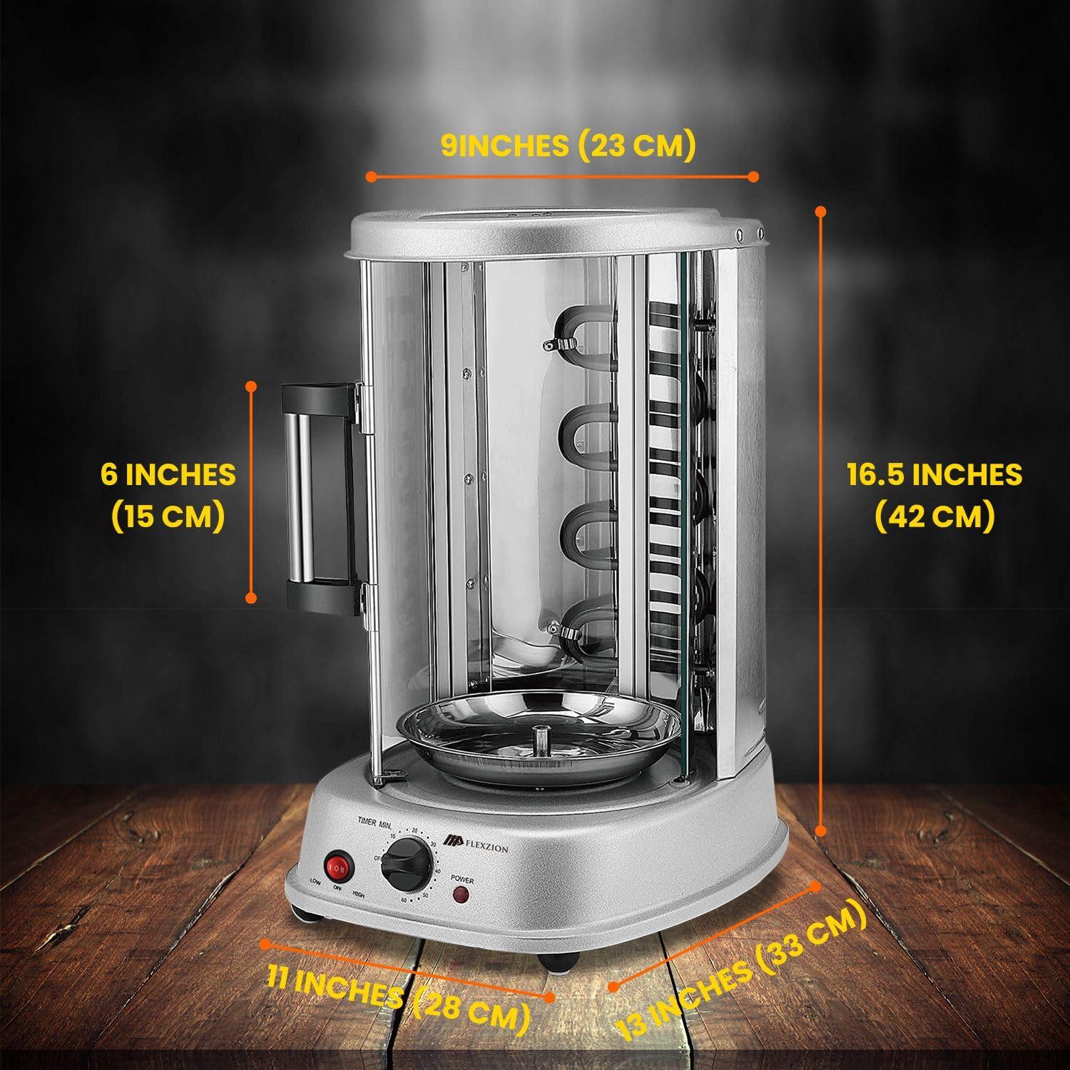 Vertical Tower Rotating Rotisserie Oven Grill - Shawarma Kebab Electric Cooker Machine Countertop w/ Stainless Doner Kebab Skewers & Rack Accessories Stain Resistant 5 in 1 for Professional & Home Use