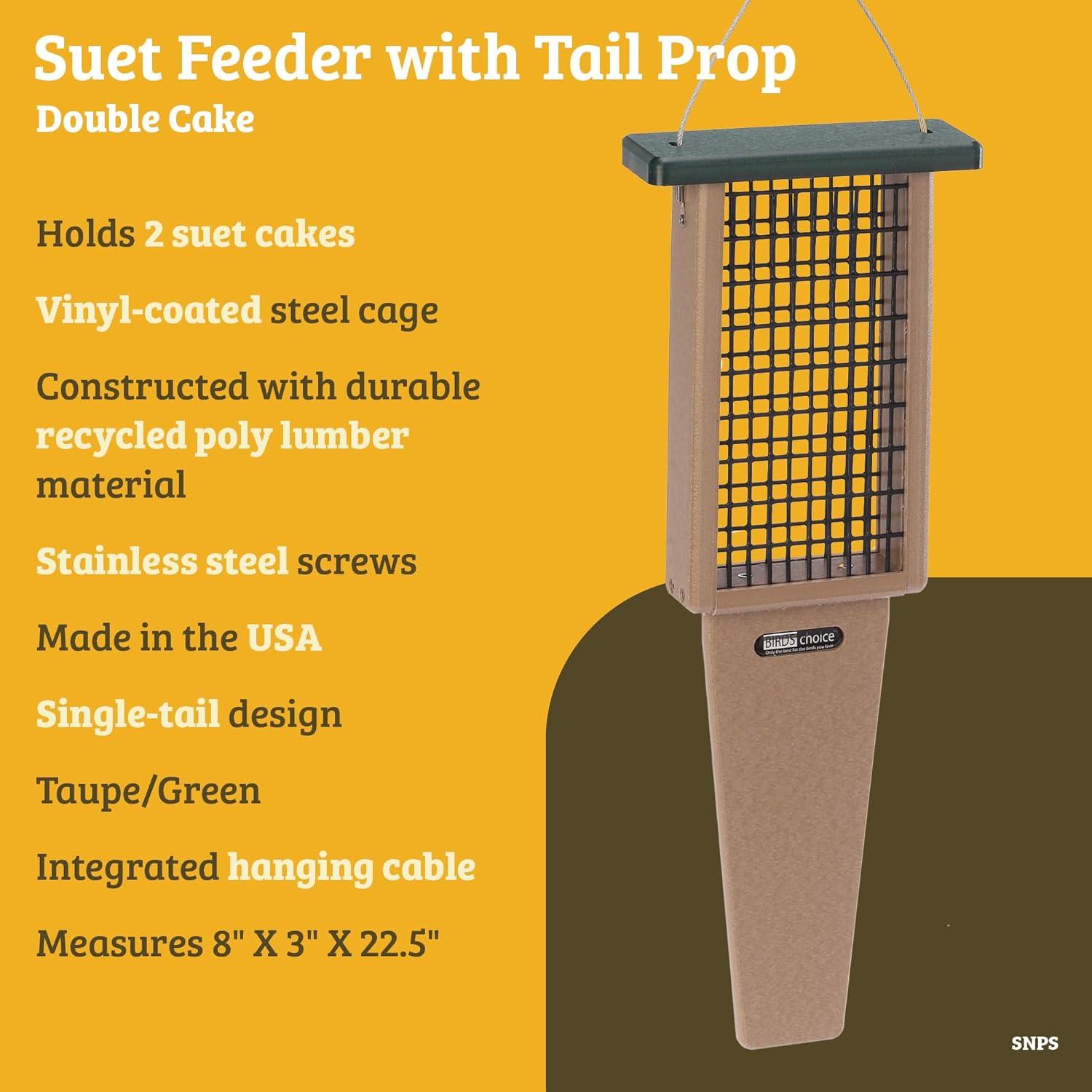Birds Choice Birds Choice 12" Recycled Single Cake Tail Prop Suet Feeder, Taupe/Green