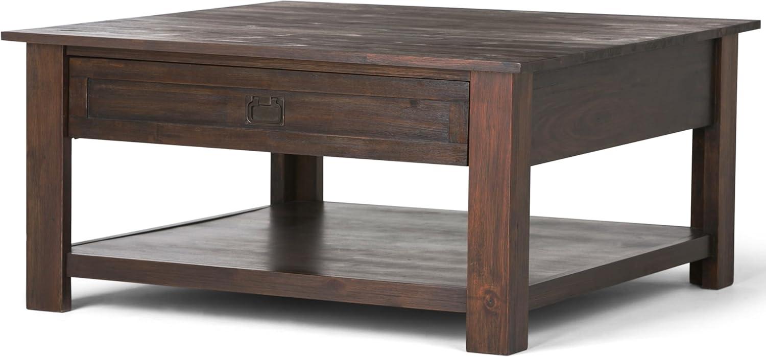 Simpli Home Monroe SOLID ACACIA WOOD 38 inch Wide Square Rustic Coffee Table in Distressed Charcoal Brown