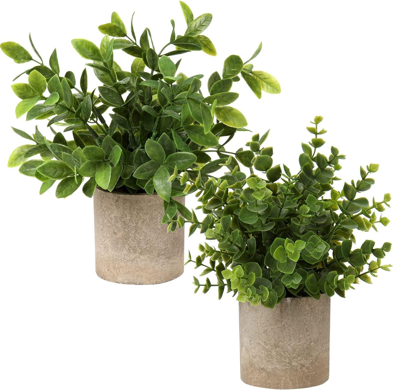 Set of 2 Small Green Eucalyptus Potted Artificial Plants