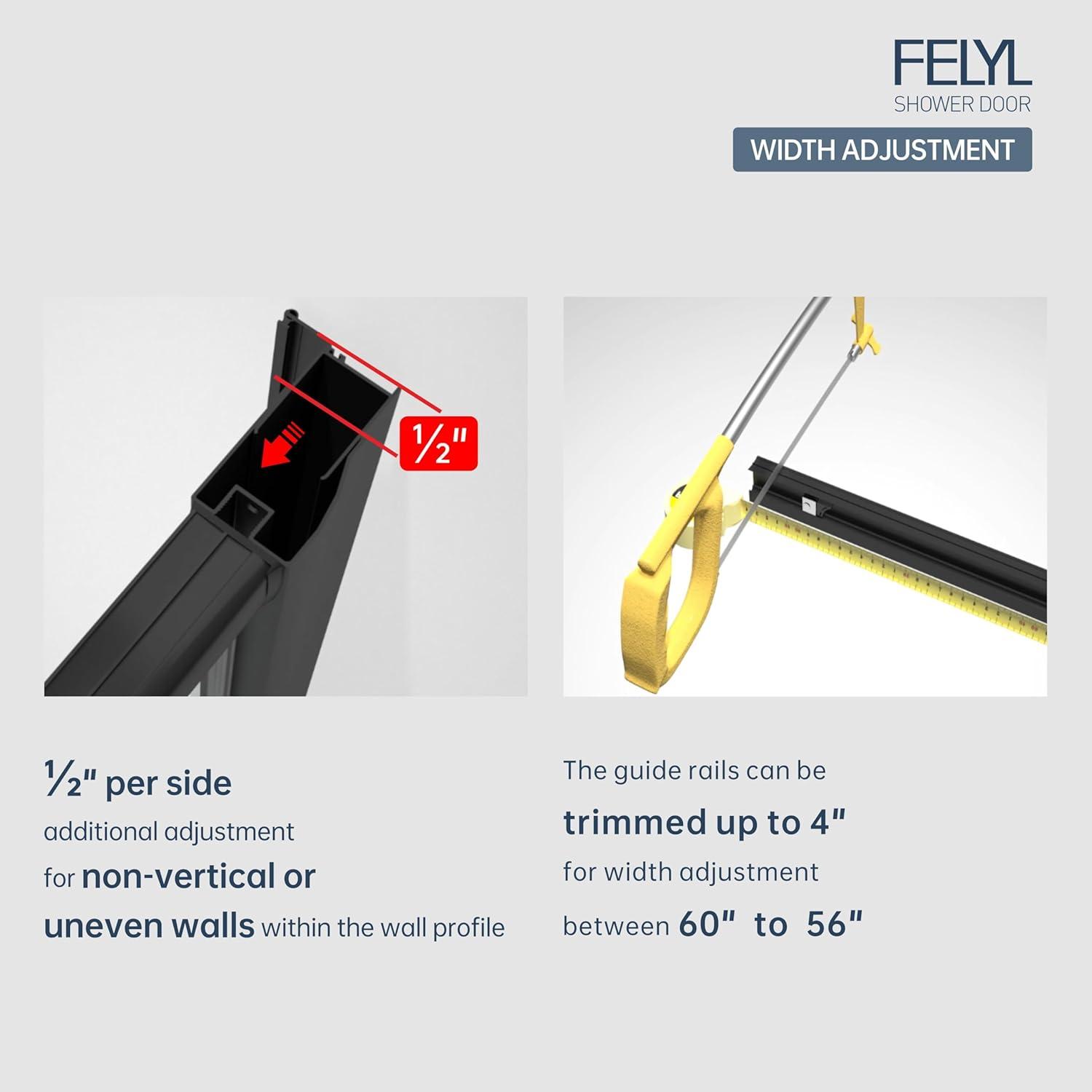 56-60" W x 72" H Framed Grid Pattern Single Sliding Shower Door with 1/4" (6mm) Clear SGCC Tempered Glass in Matte Black Finish, Reversible Installation