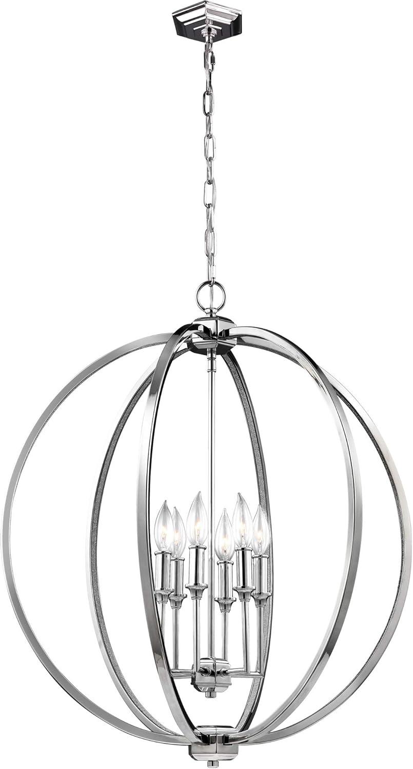 Corinne 6-Light Polished Nickel Crystal Globe Pendant