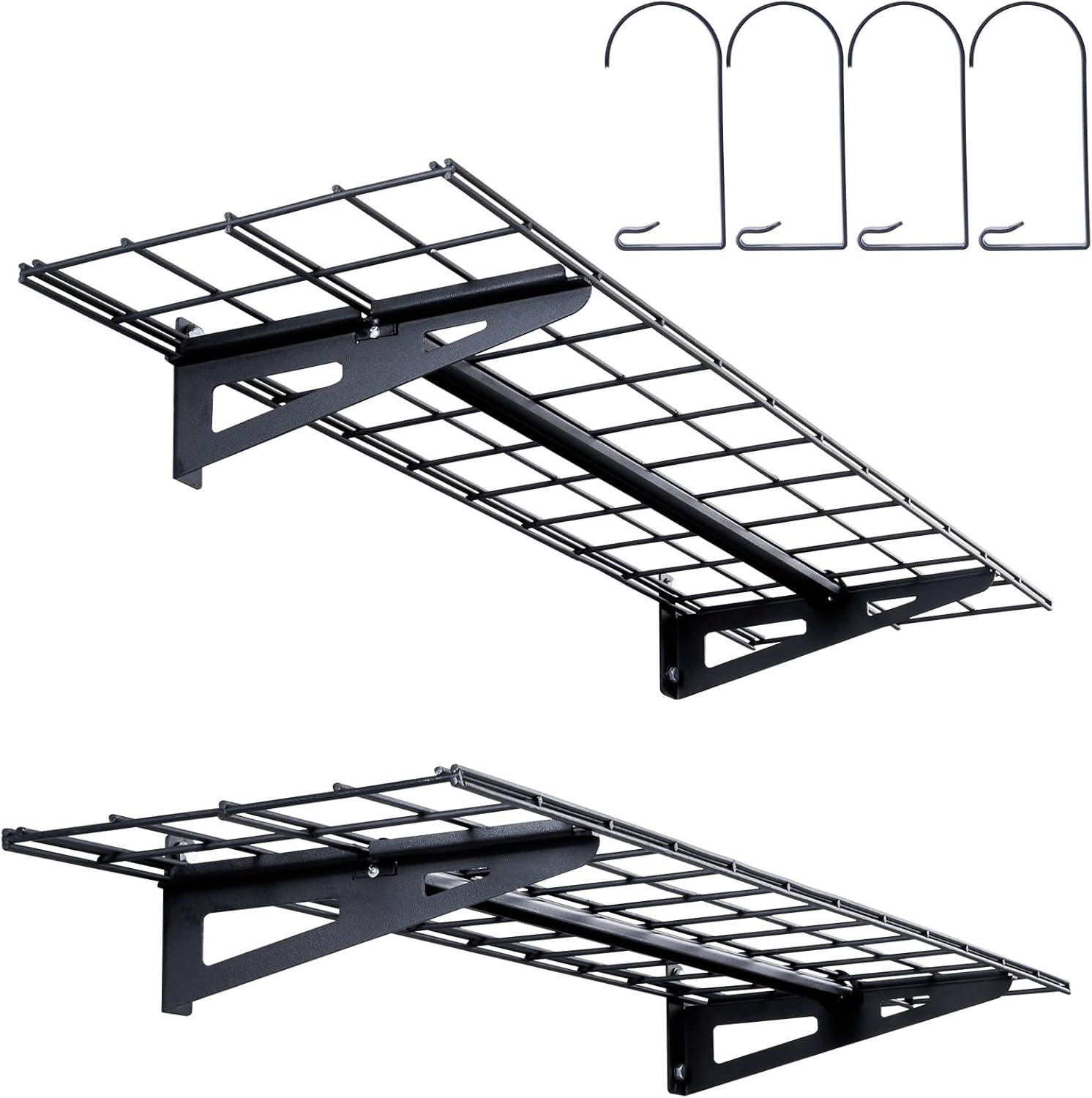 Heavy Duty Black Steel Wall Mounted Garage Shelving, 2 Pack