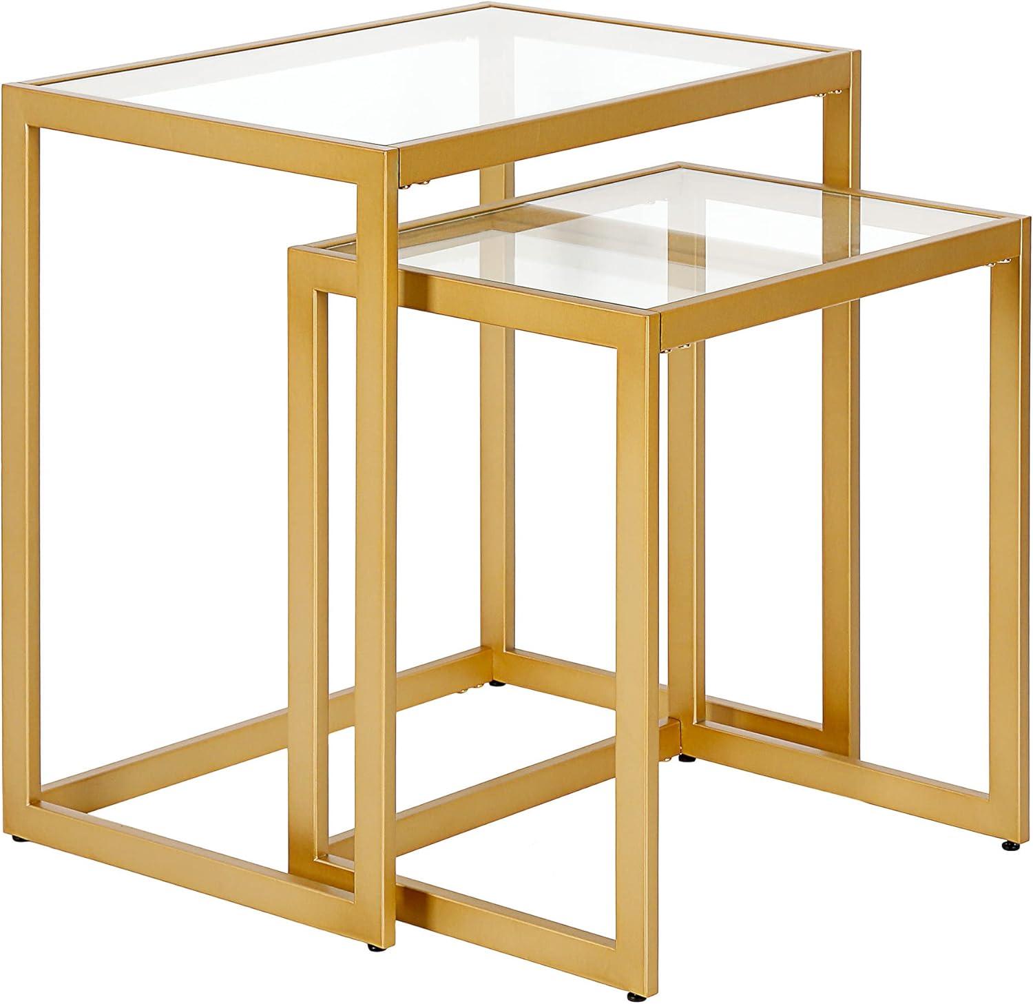 Evelyn&Zoe Rocco Rectangular Nested Side Table, Brass